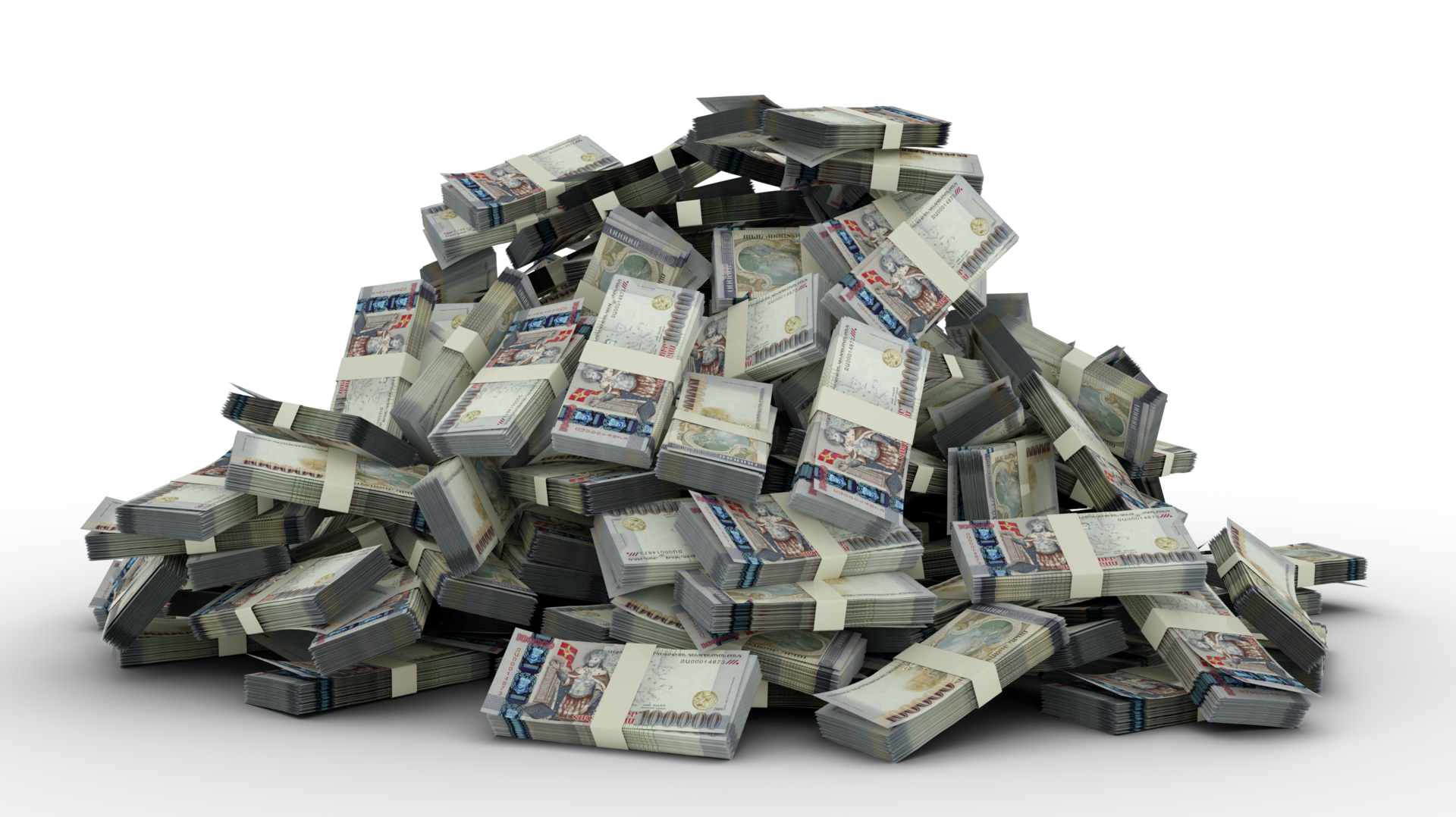 Big Pile Of 100000 Armenian Dram Notes A Lot Of Money Over Transparent 