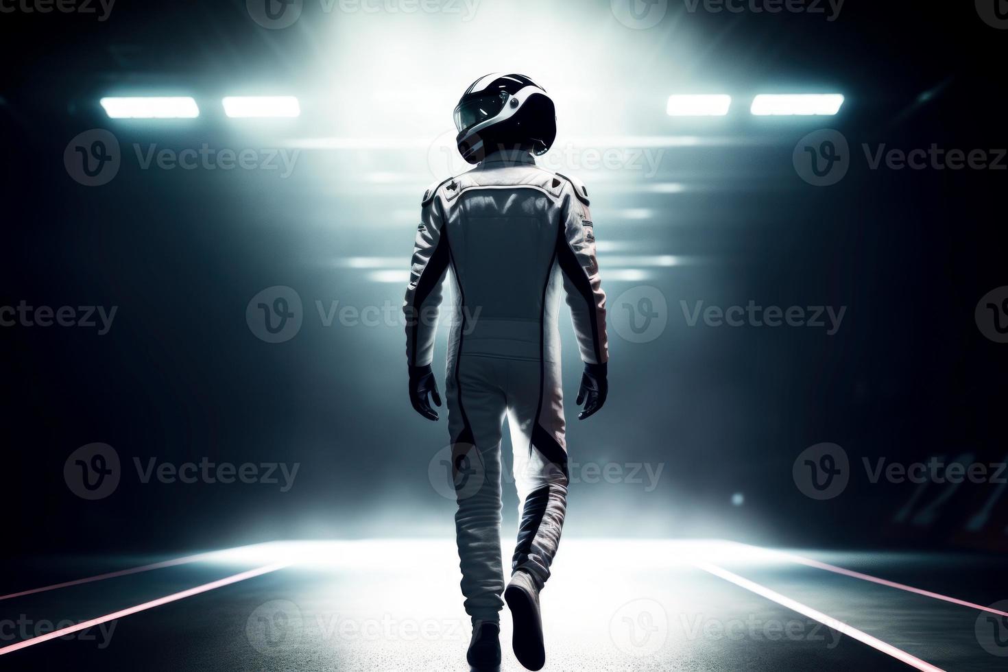 Sport racer with helmet. Generate Ai photo