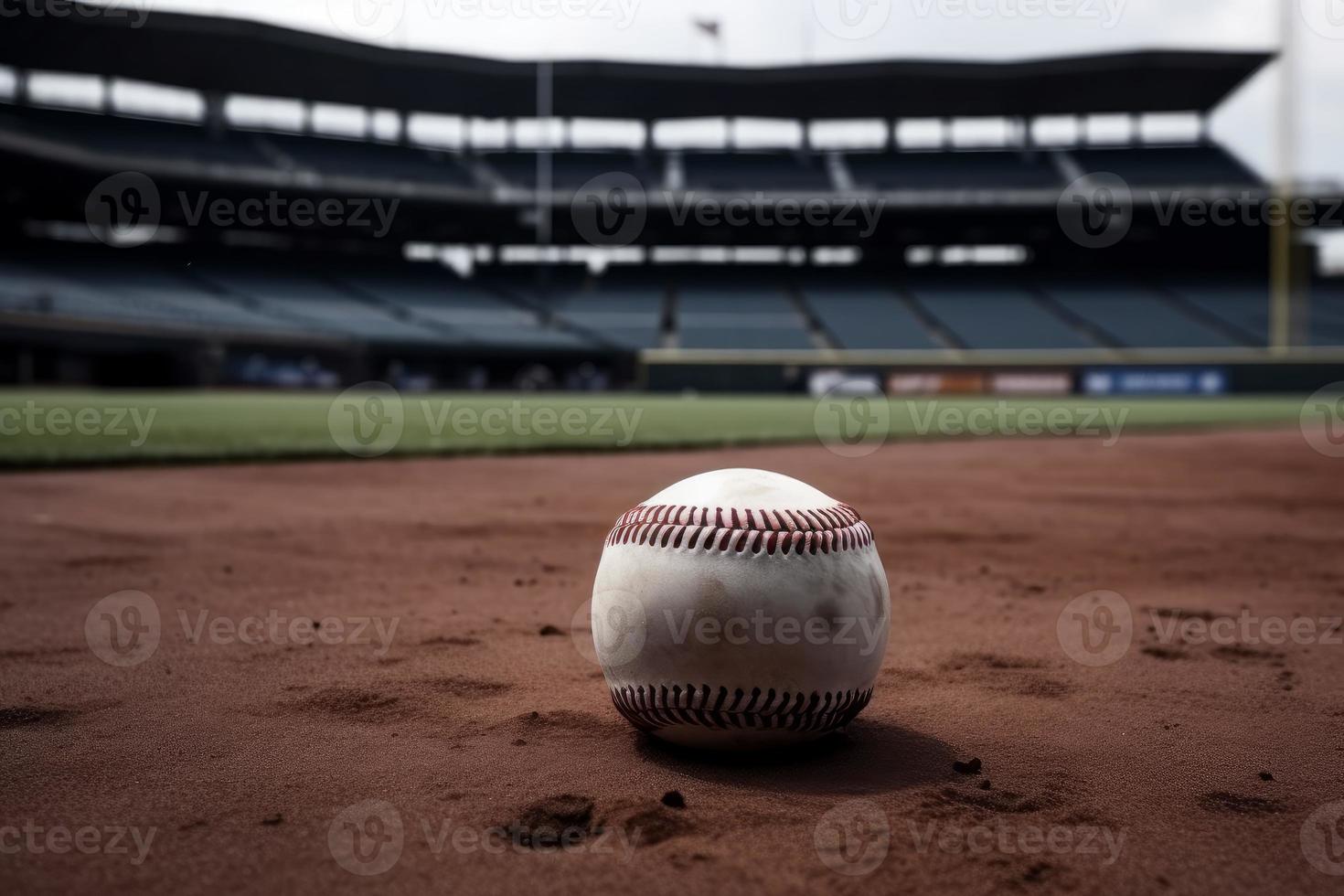 Dirty baseball ball on arena. Generate Ai photo