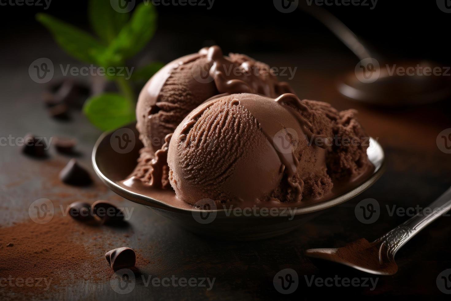 Chocoalate ice cream on table. Generate Ai photo