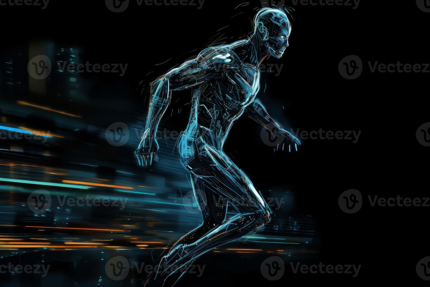 Futuristic robot running. Generate Ai photo