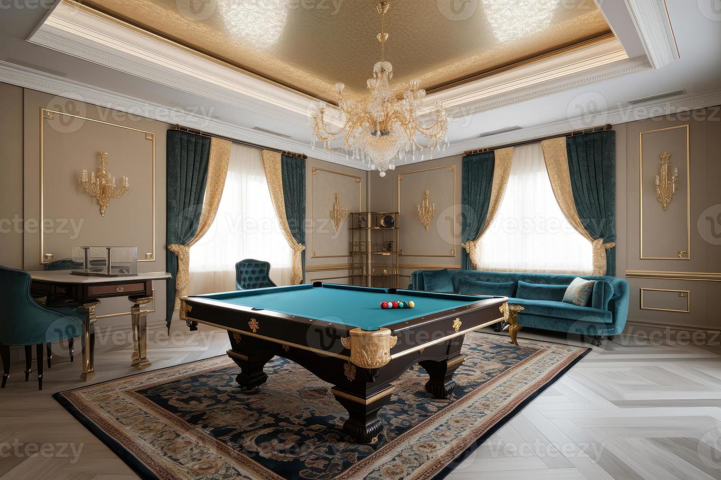 Room home pool table. Generate Ai photo