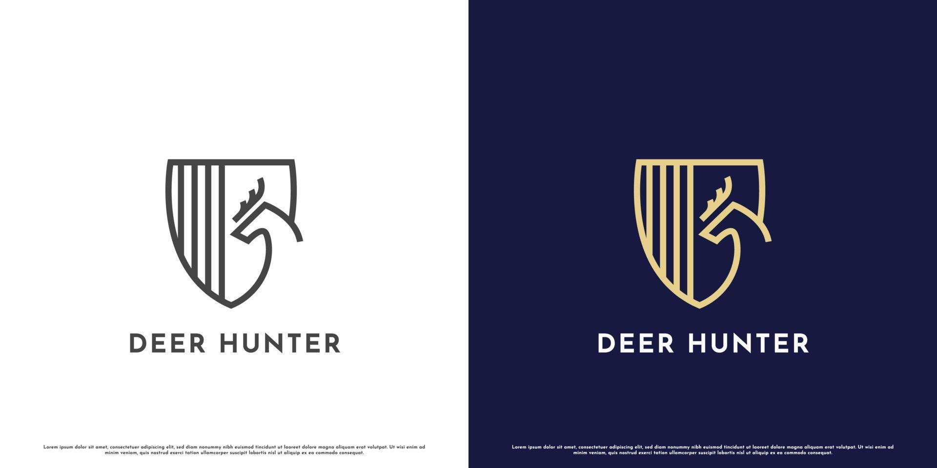 Elegant deer hunter emblem stamp badge logo design illustration. Animal silhouette deer antelope elk moose stag ruminant gazelle hart minimalist icon. Mountain hill mammal animal hunting sport design. vector