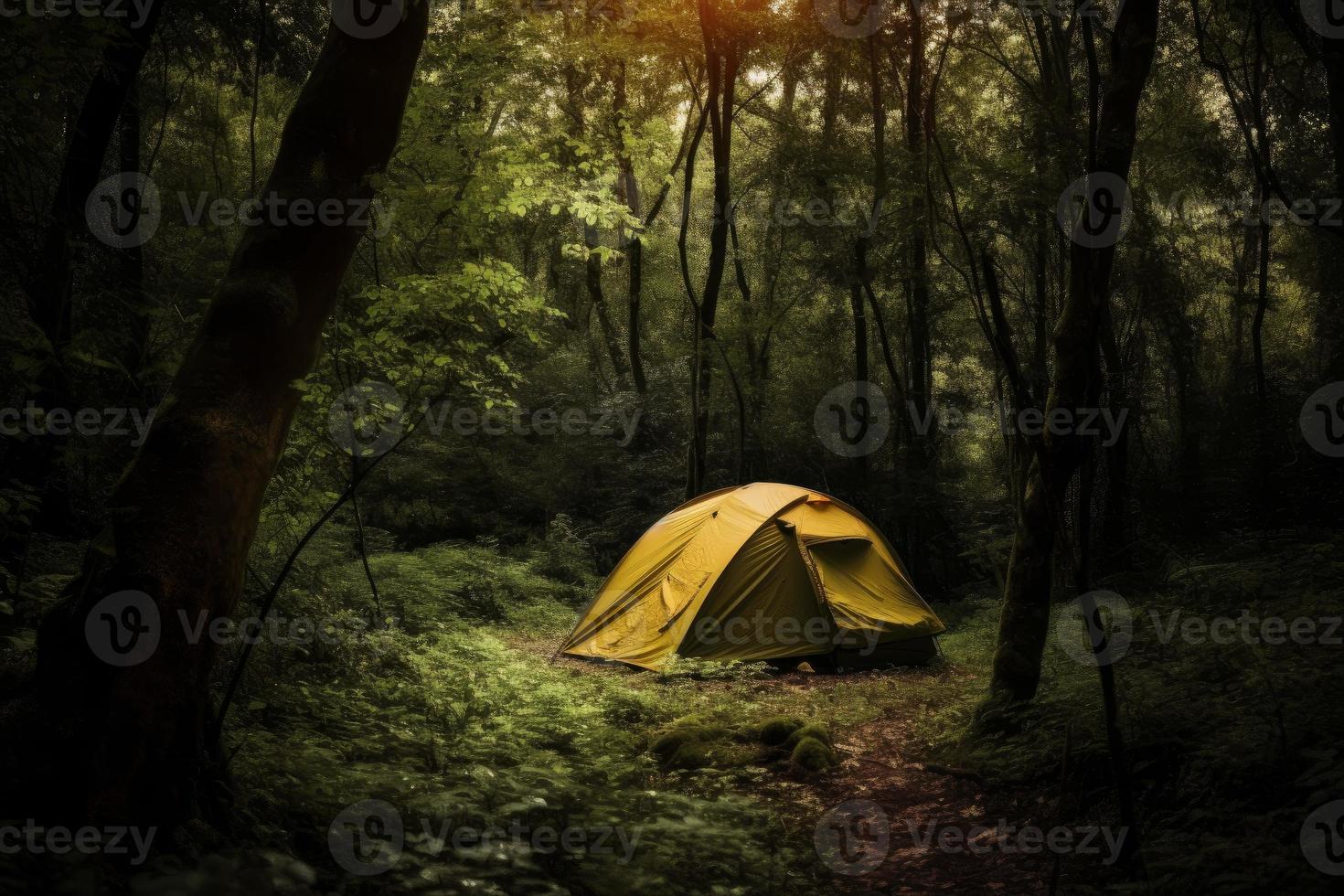Camping forest day. Generate Ai photo