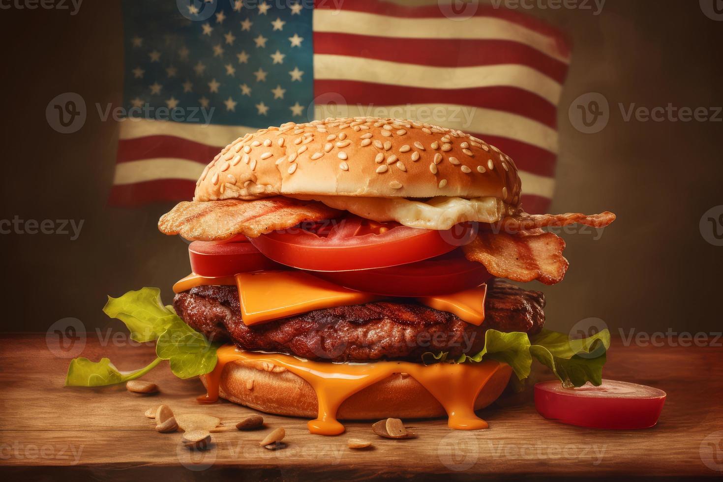 American burger food. Generate Ai photo