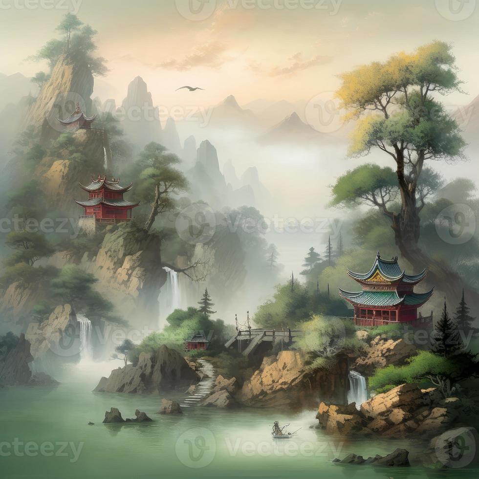 Asian landscape. Generate Ai photo