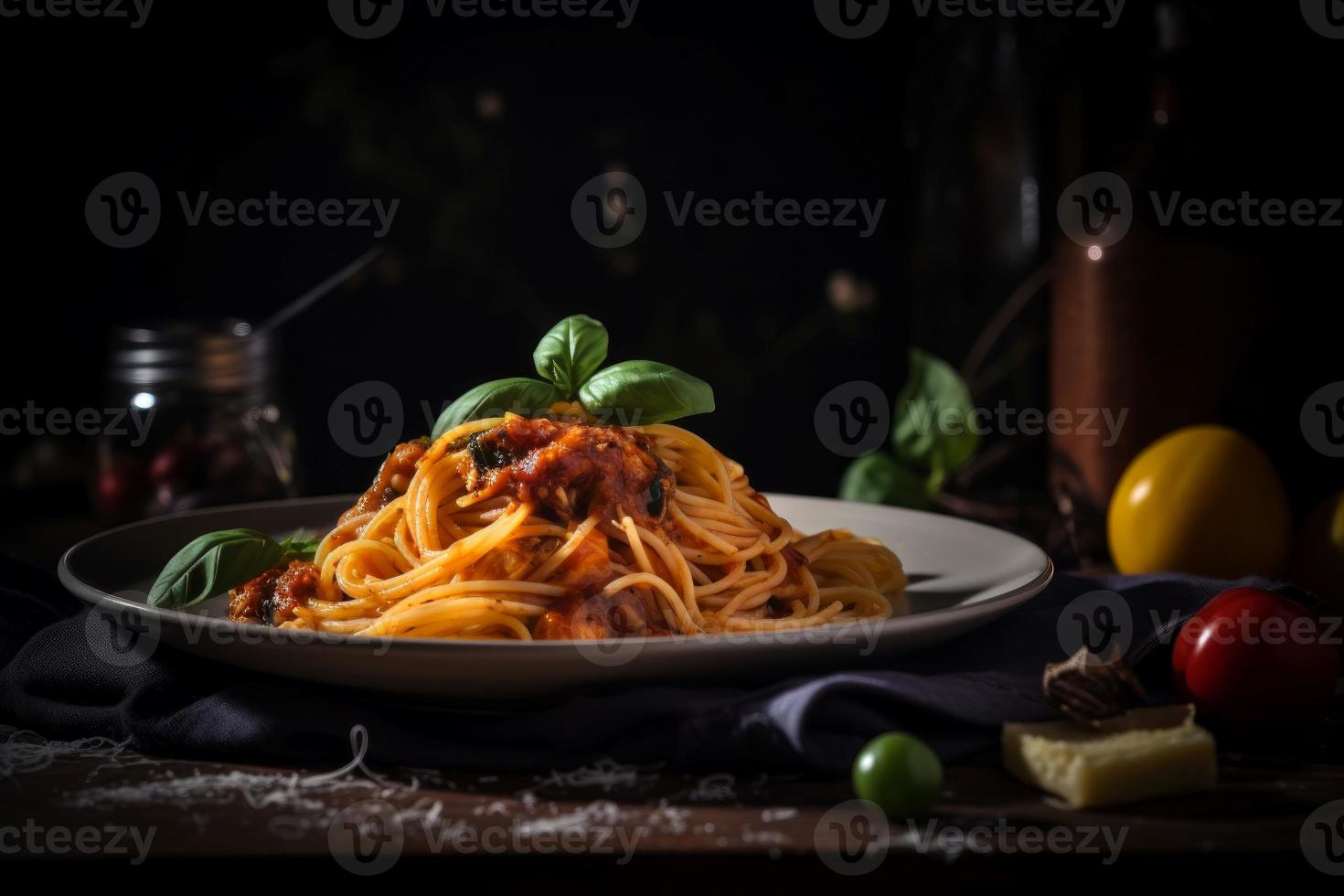 Italian food pasta plate. Generate Ai photo