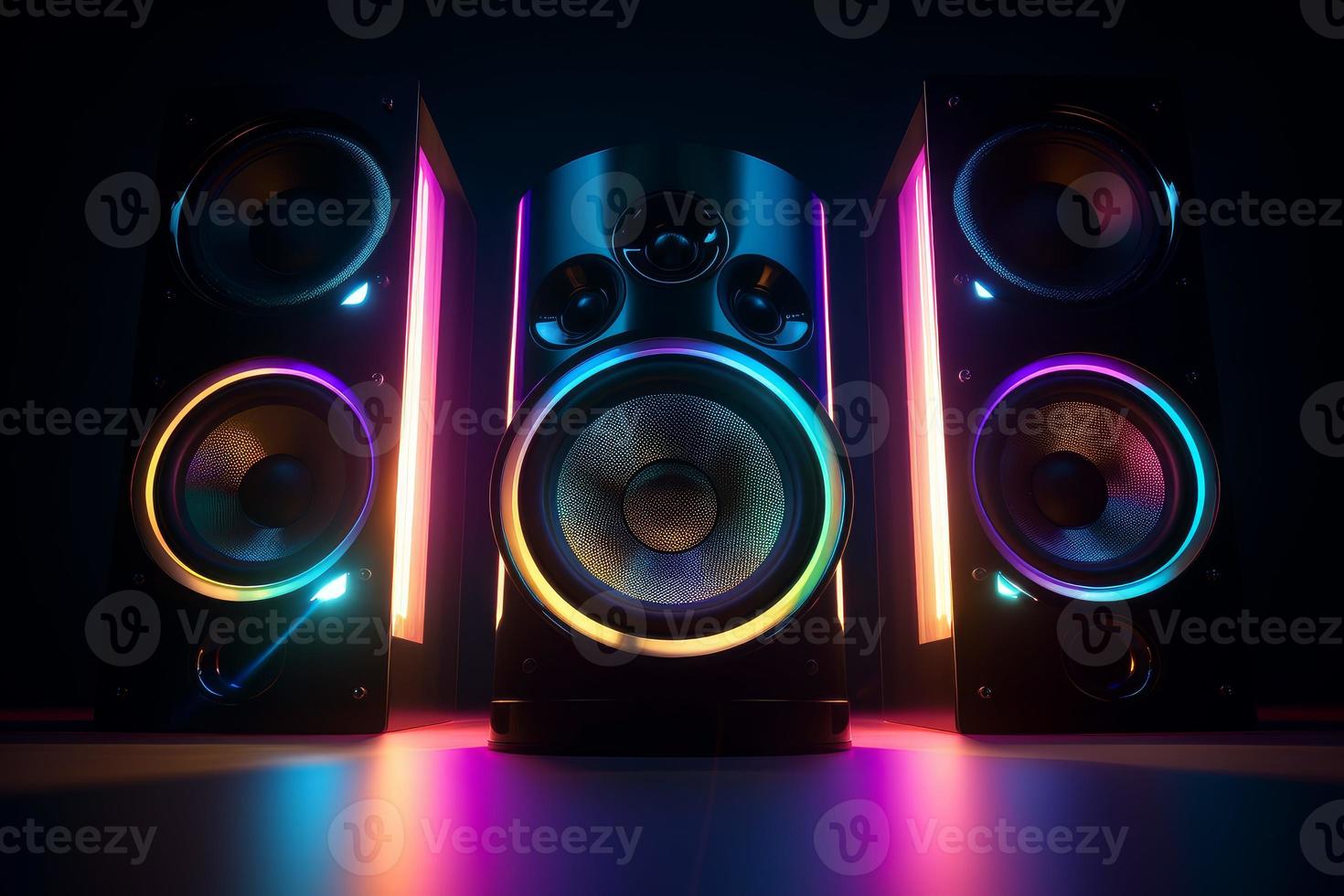 Neon stereo speakers. Generate Ai photo