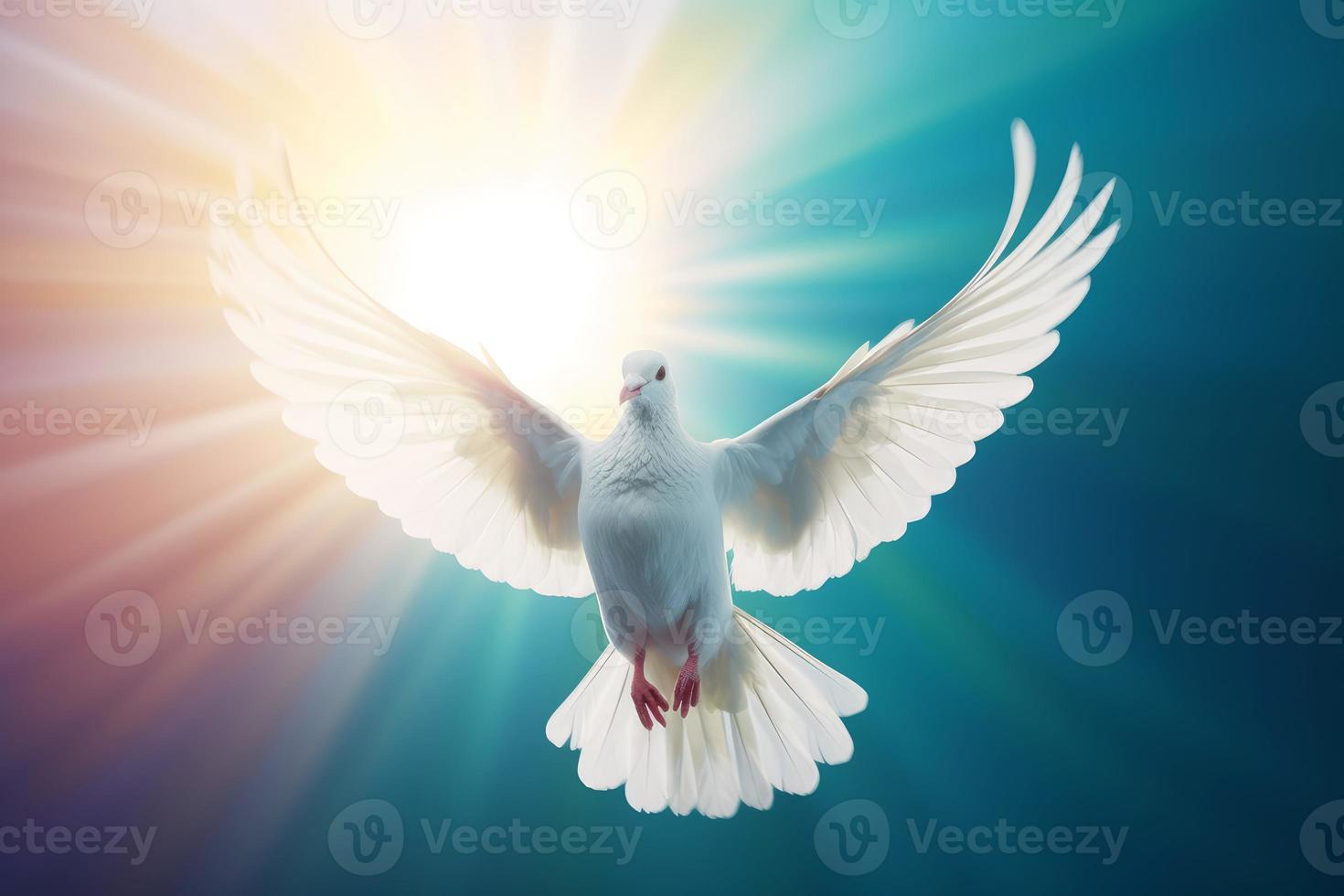 Dove flight in sun light. Generate Ai photo