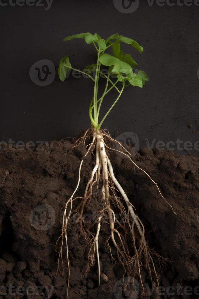 Seeding showing roots earth. Generate Ai photo