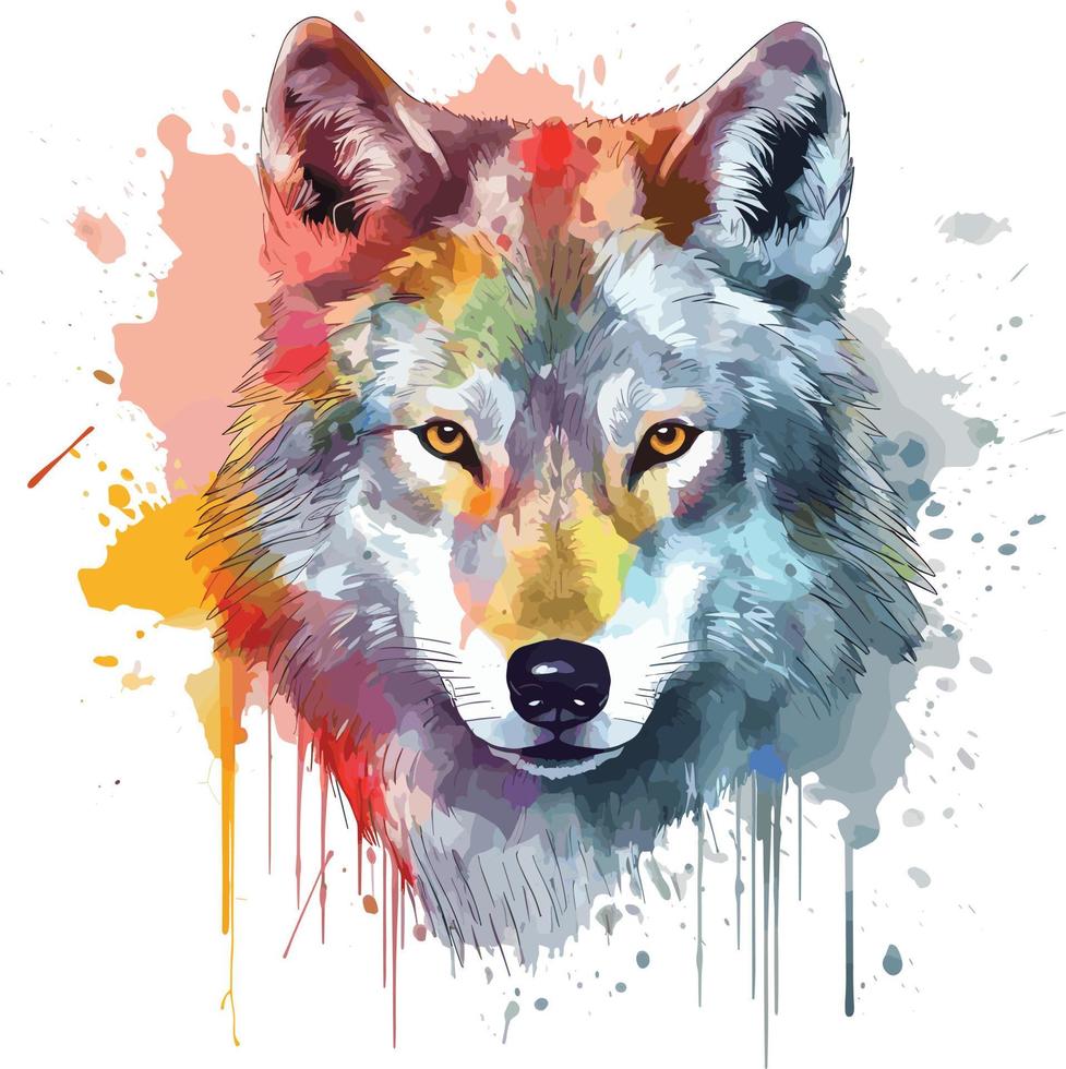 wolf head watercolor for print vector