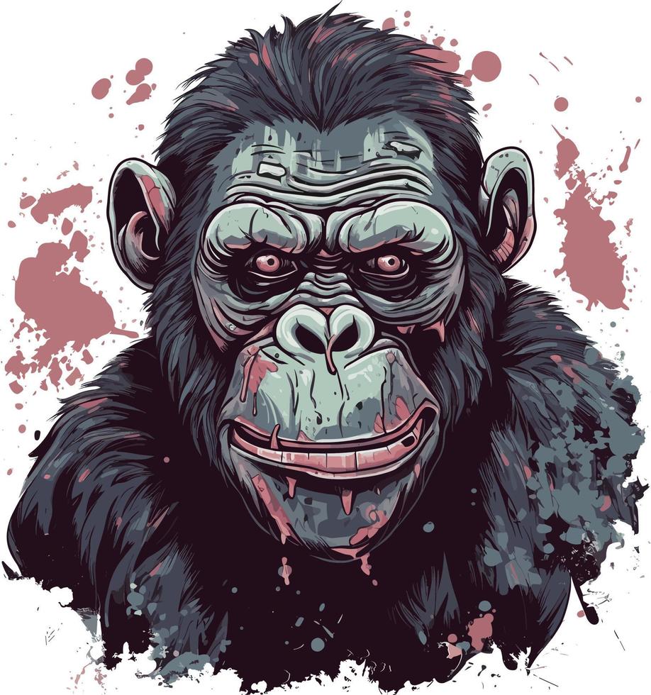 zombie ape head vector design for print