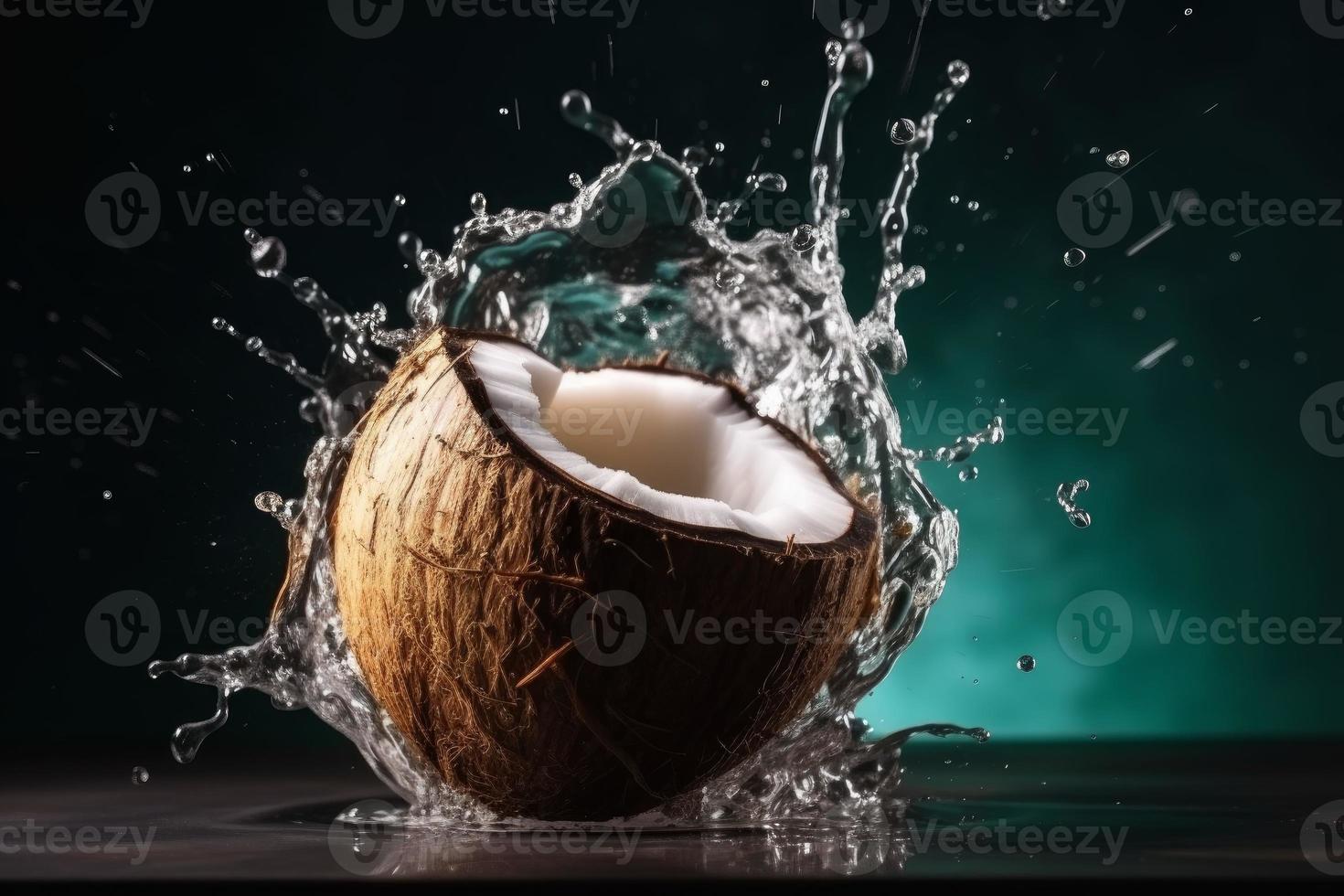 Cracked water cinematic coconut. Generate Ai photo