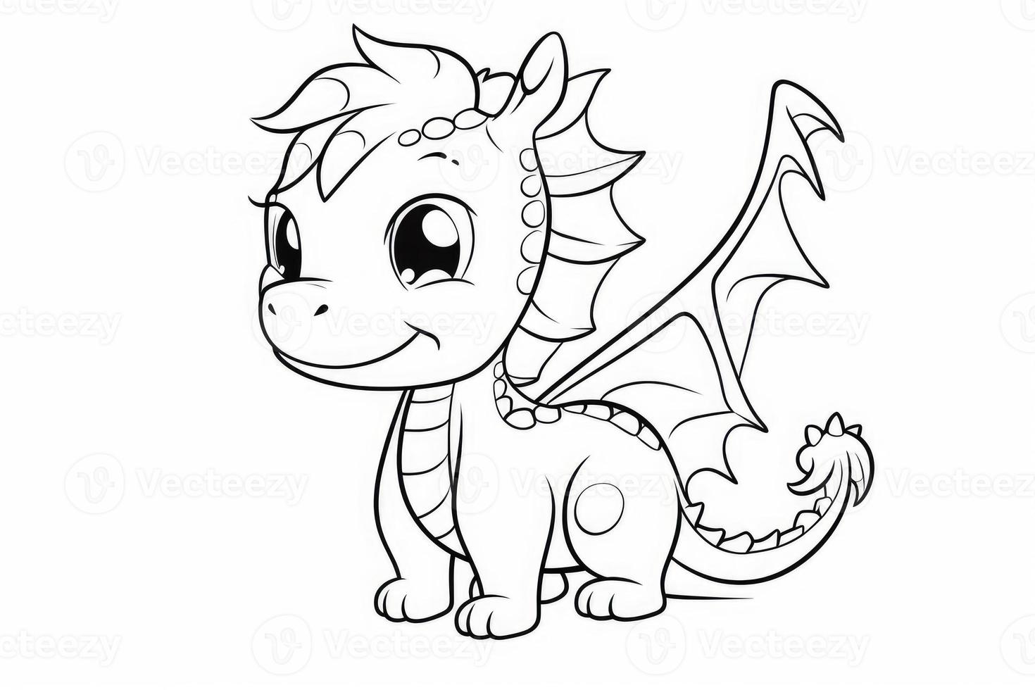 Baby dragon coloring page. Generate Ai photo