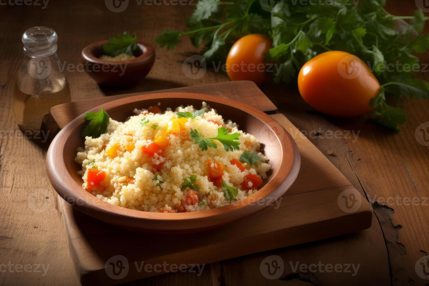 cuscús plato mesa. generar ai foto