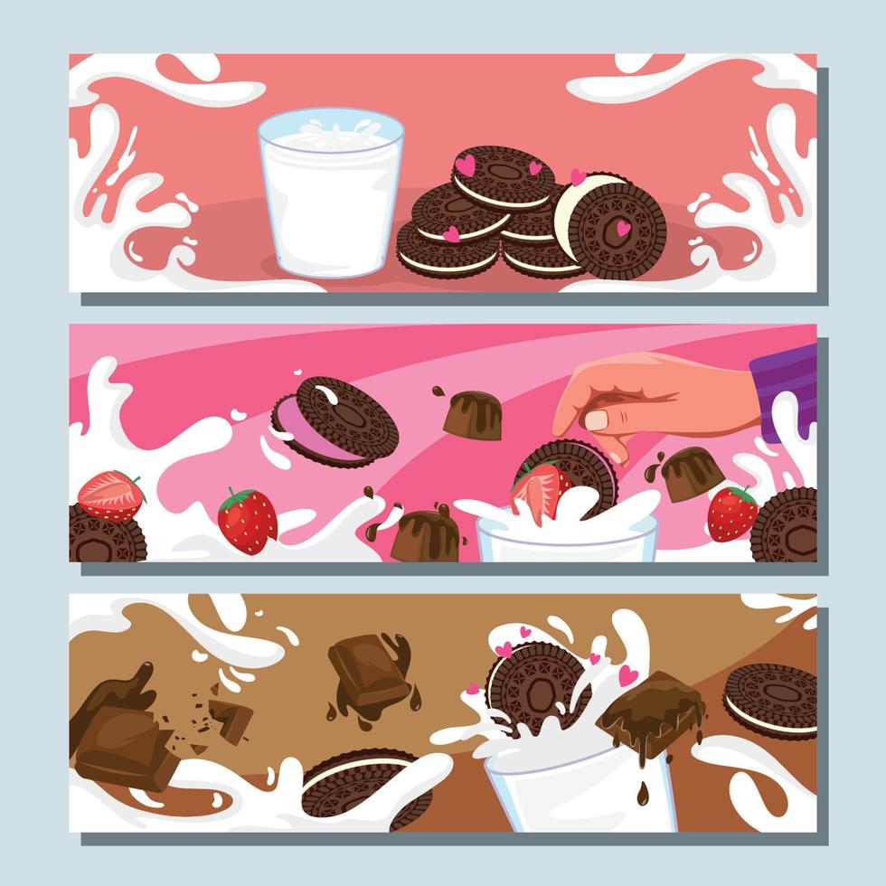 Delicious Chocolate Cookies Banner with Milk vector