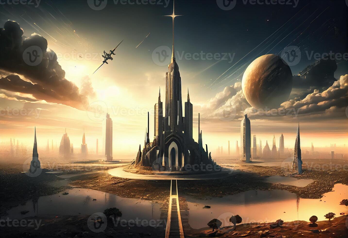 New city in heaven, paradise city, afterlife, symbol of Christianity. Generate Ai. photo