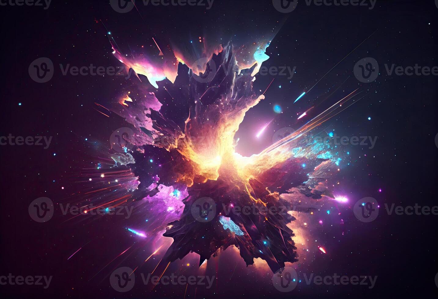 Creative abstract Particles background. Space nebula start burst. Generate Ai. photo