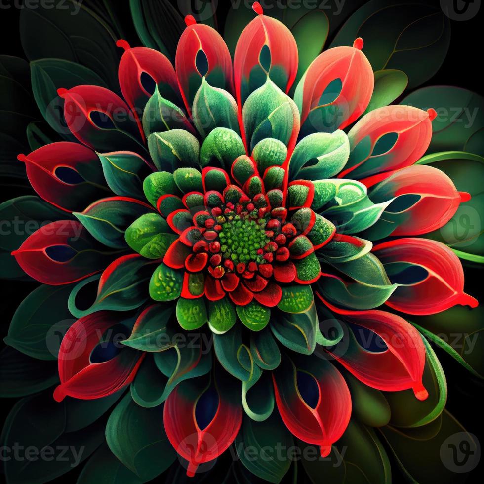 flor con un verde y rojo diseño. generar ai. foto