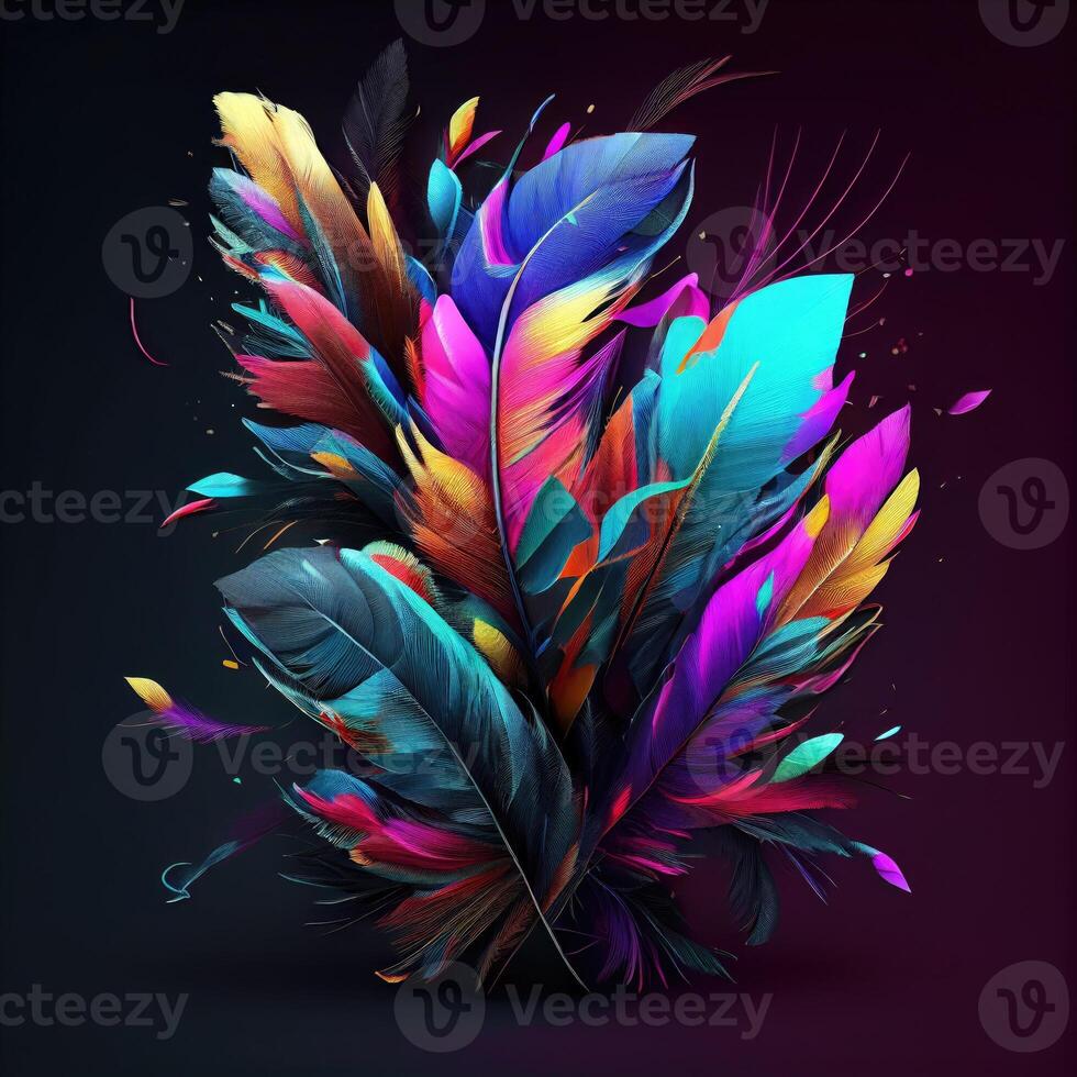 3d colorful feathers for carnival composition .Generate Ai. photo