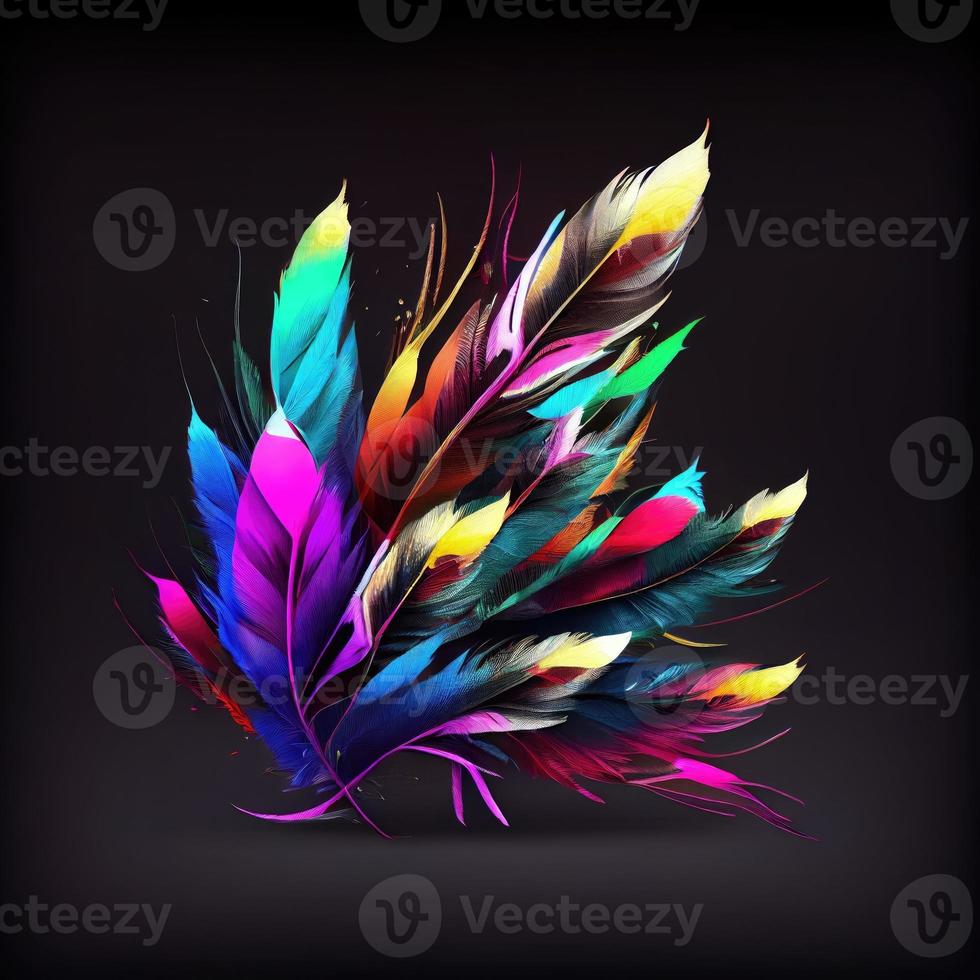 3d colorful feathers for carnival composition .Generate Ai. photo