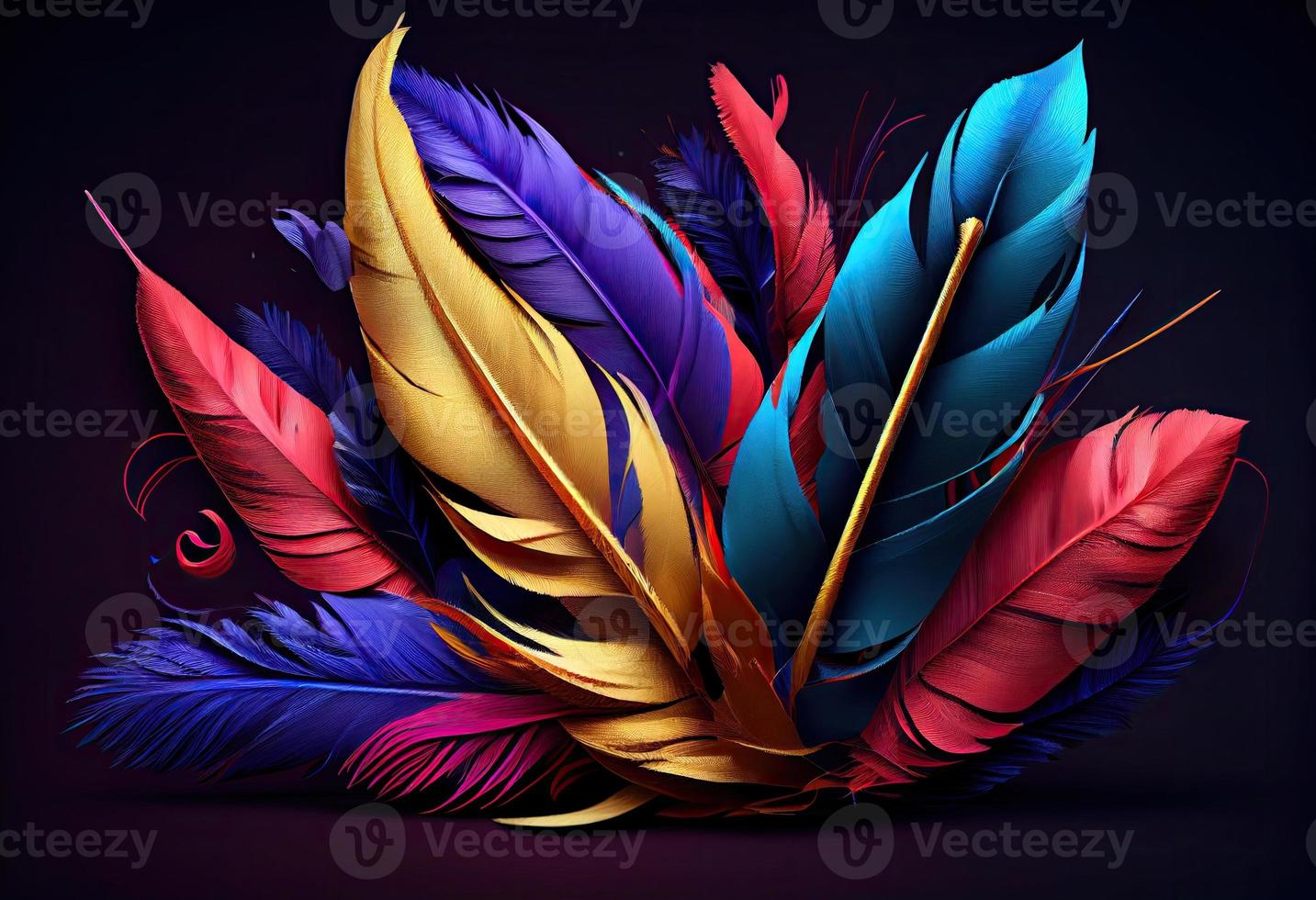 3d colorful feathers for carnival composition .Generate Ai. photo