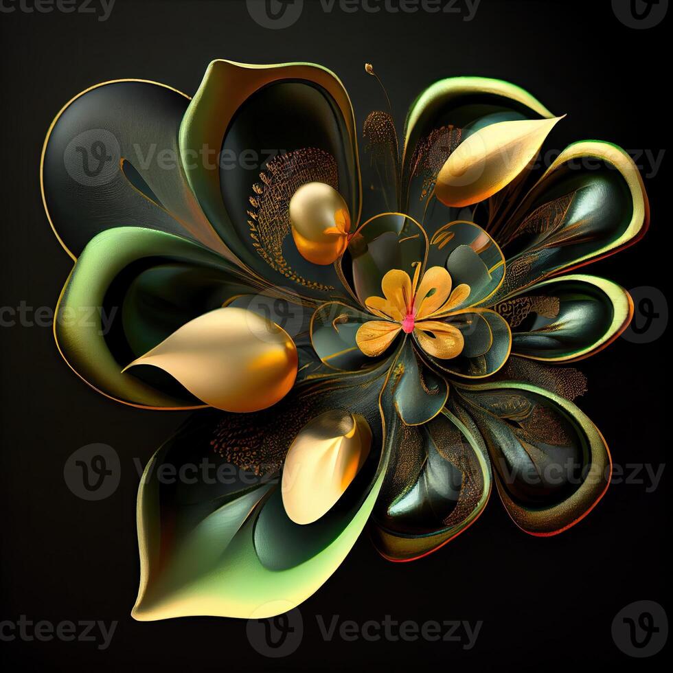 Flower with a gold and green design .Generate Ai. photo