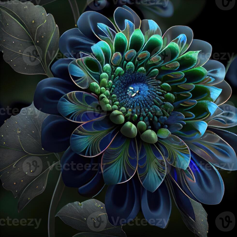 Flower with a blue and green design. Generate Ai. photo