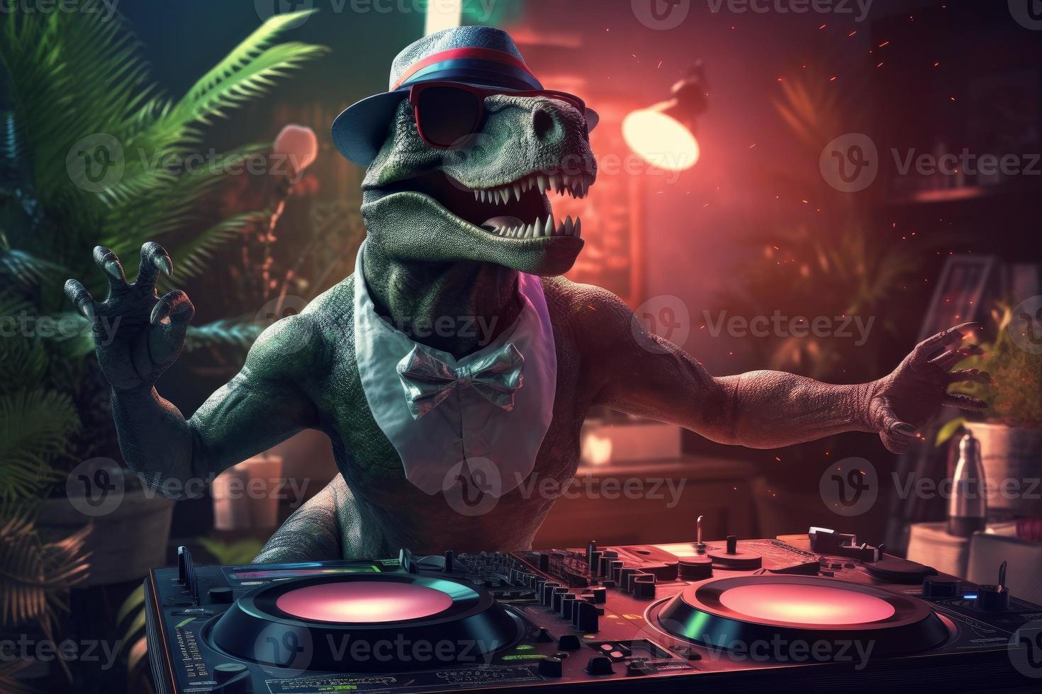 Dinosaur dj. Generate Ai photo