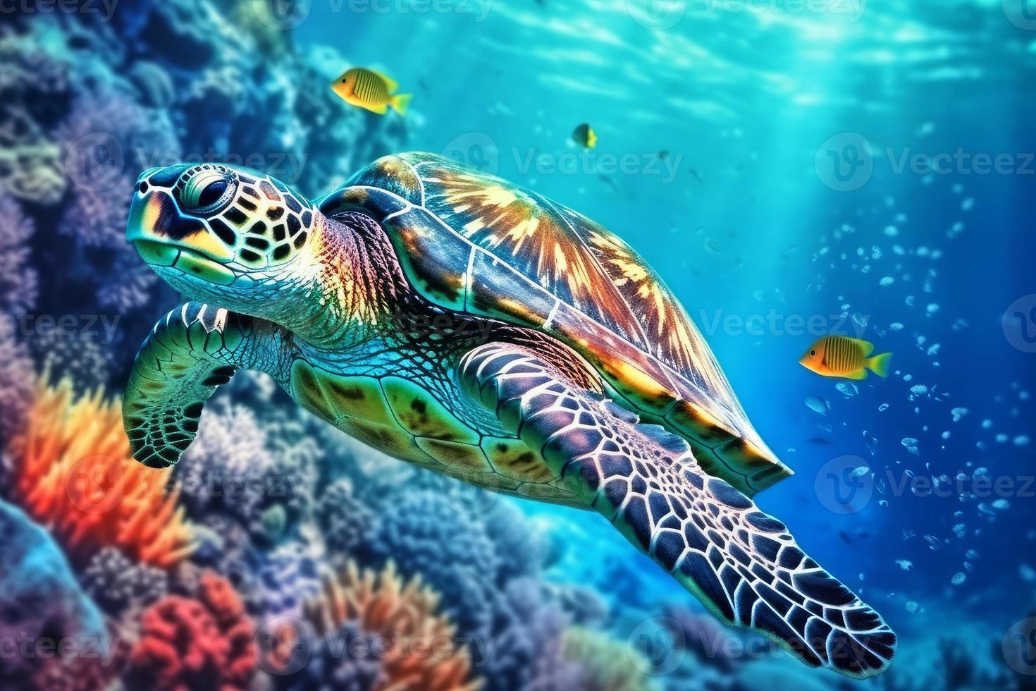 Turtle swim sea. Generate Ai photo