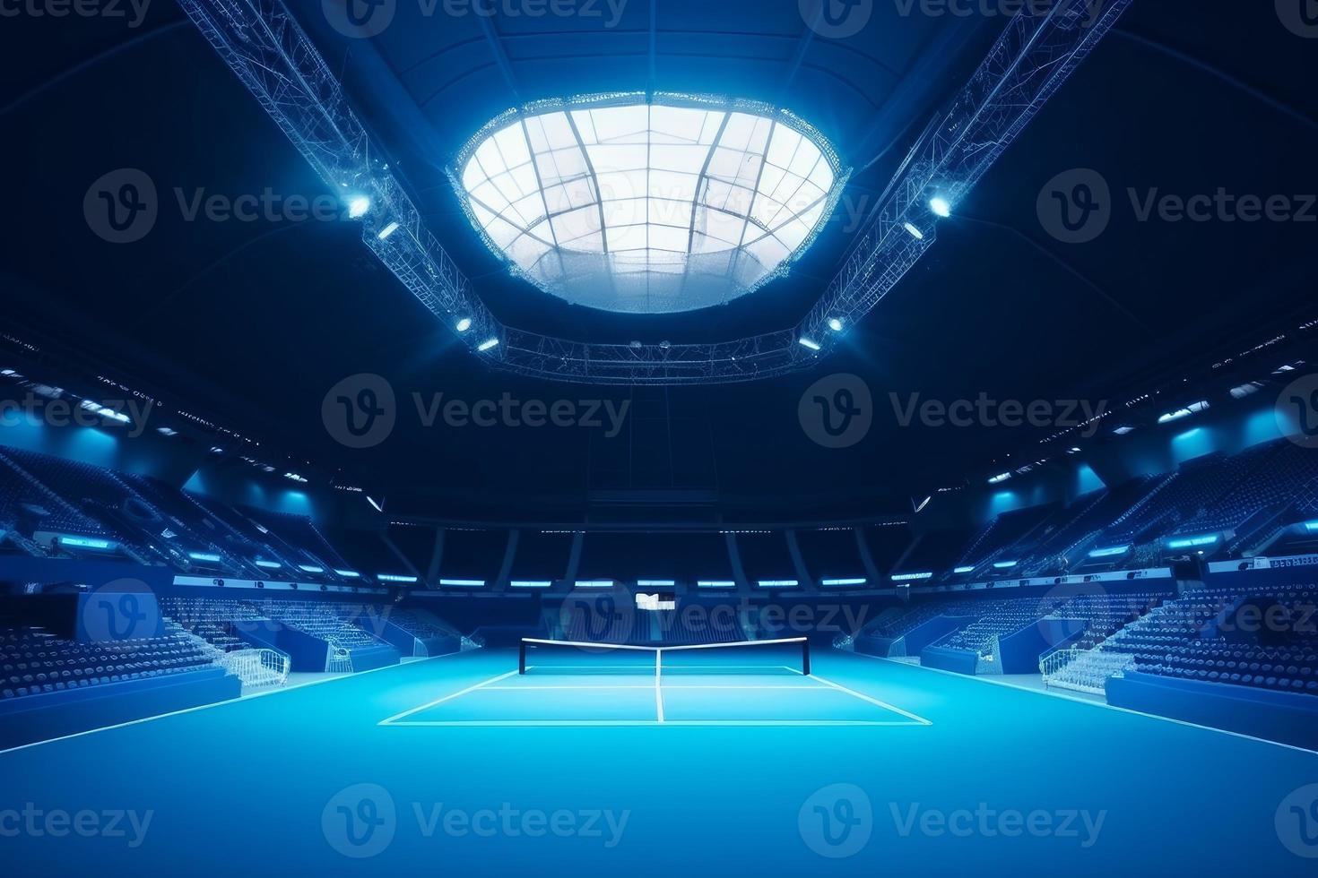 Blue tennis court. Generate Ai photo