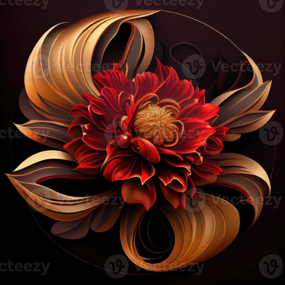 Flower with a gold and red design. Generate Ai. photo