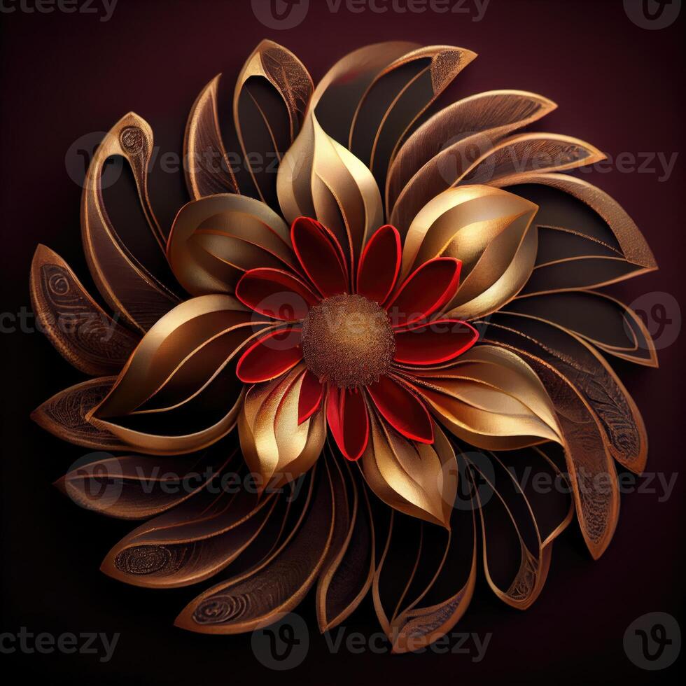 Flower with a gold and red design. Generate Ai. photo