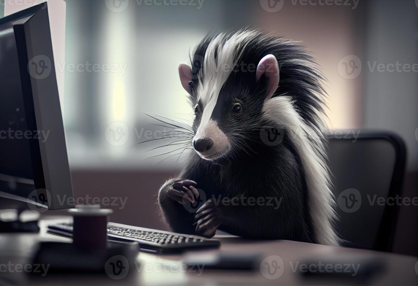 Portrait of an anthropomorphic skunk as a developer in the office. Generate Ai. photo