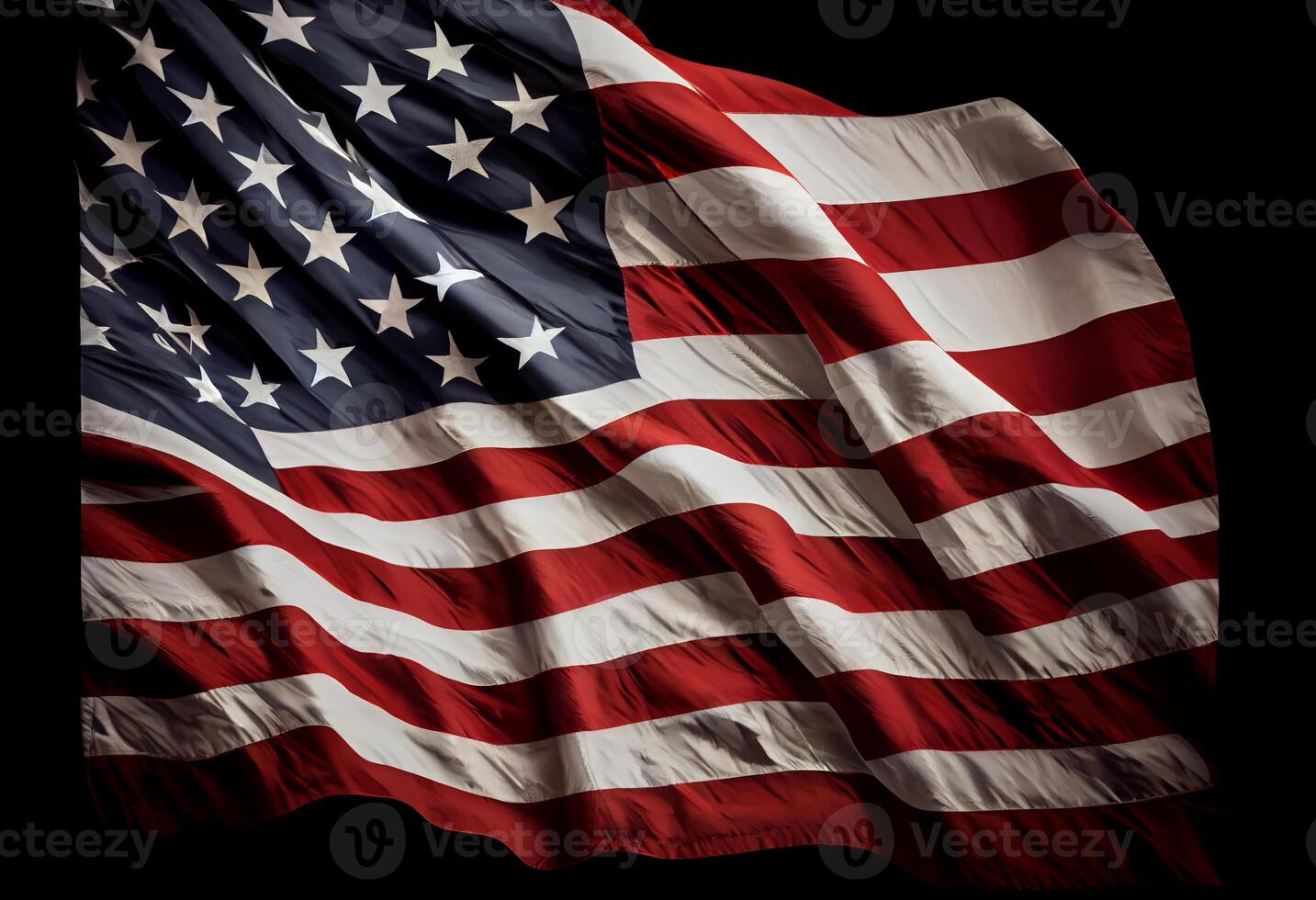 United States Flag On Black Background. free space. top wiew. Generate Ai. photo