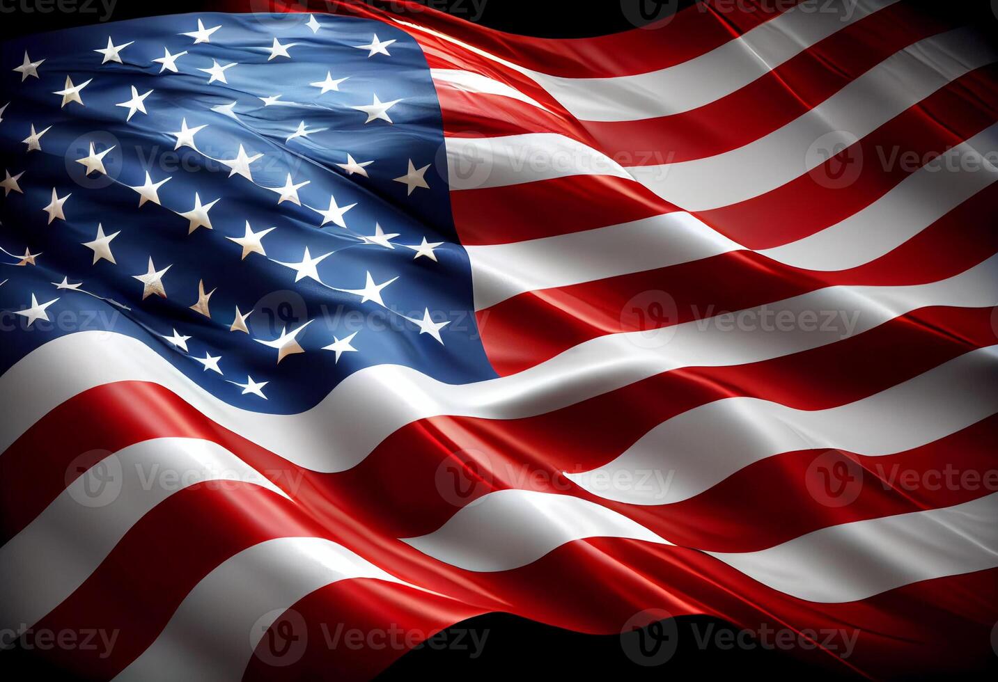 United States Flag On Black Background. free space. top wiew. Generate Ai. photo