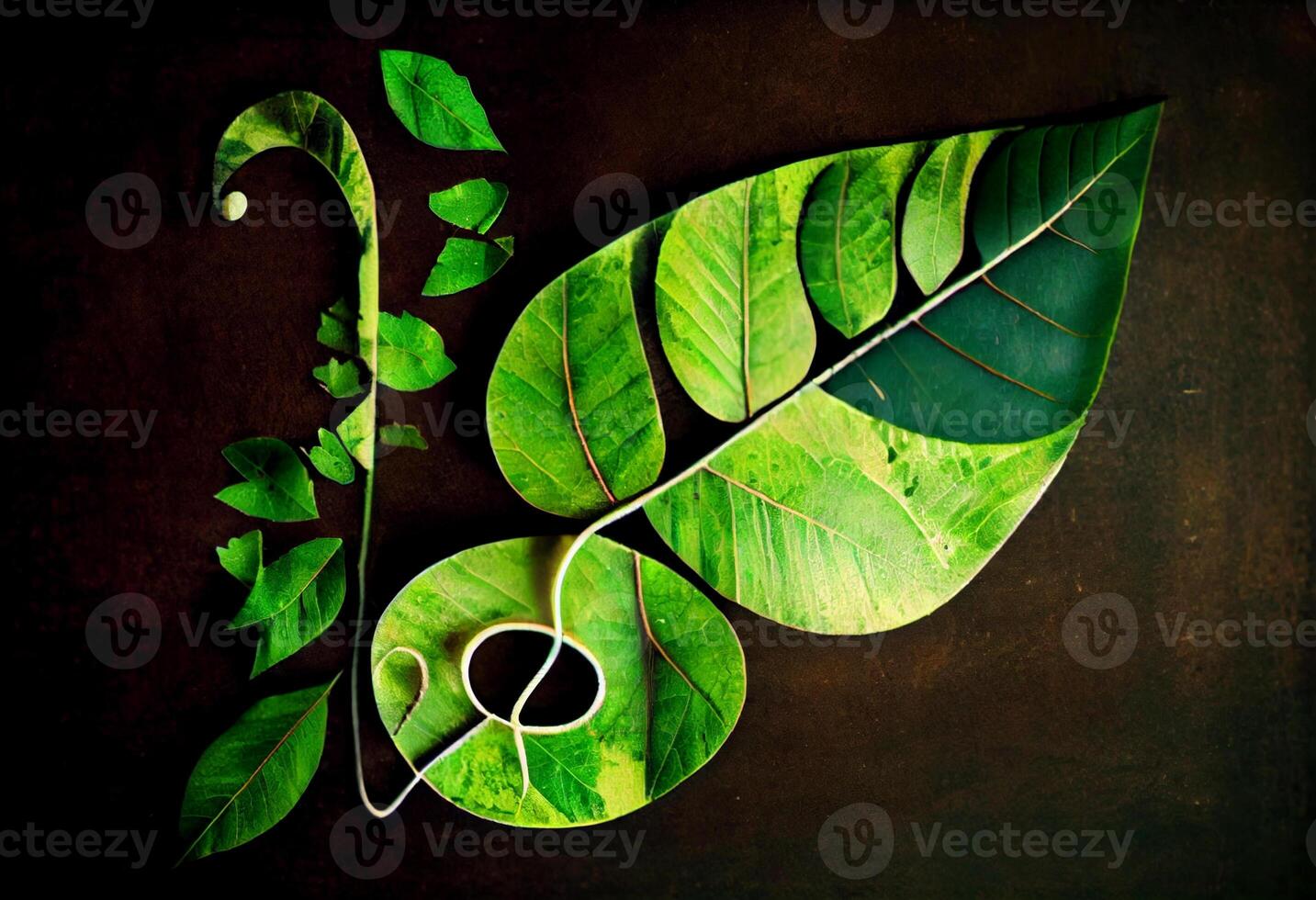 Treble clef music notes made from nature green leaf. Concept of World Music Therapy Day . Generate Ai. photo