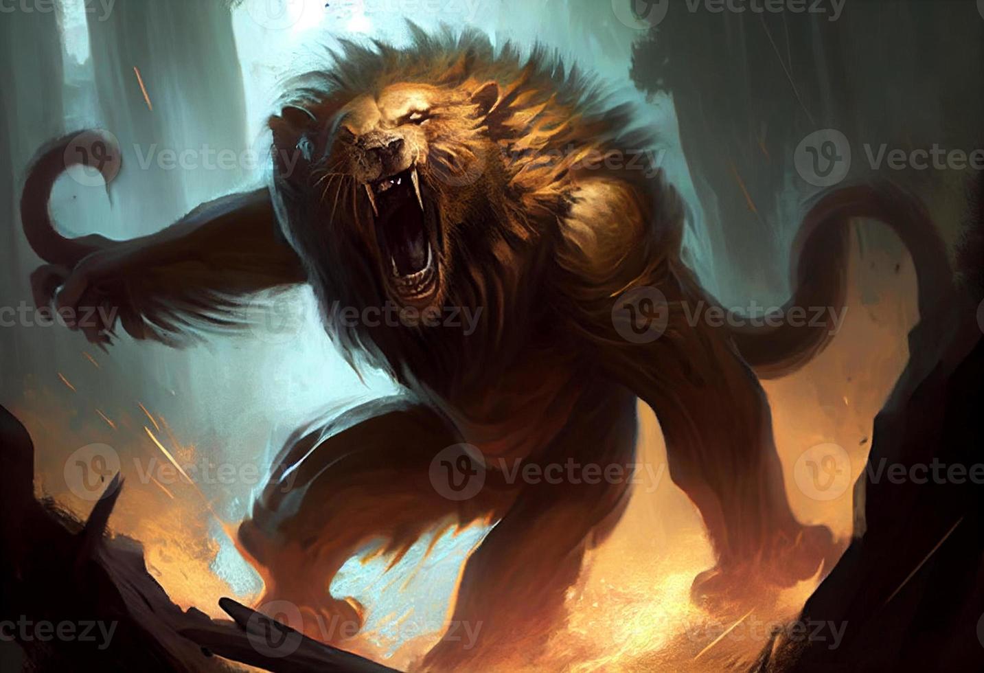 misterioso horror león monstruo. generar ai. foto