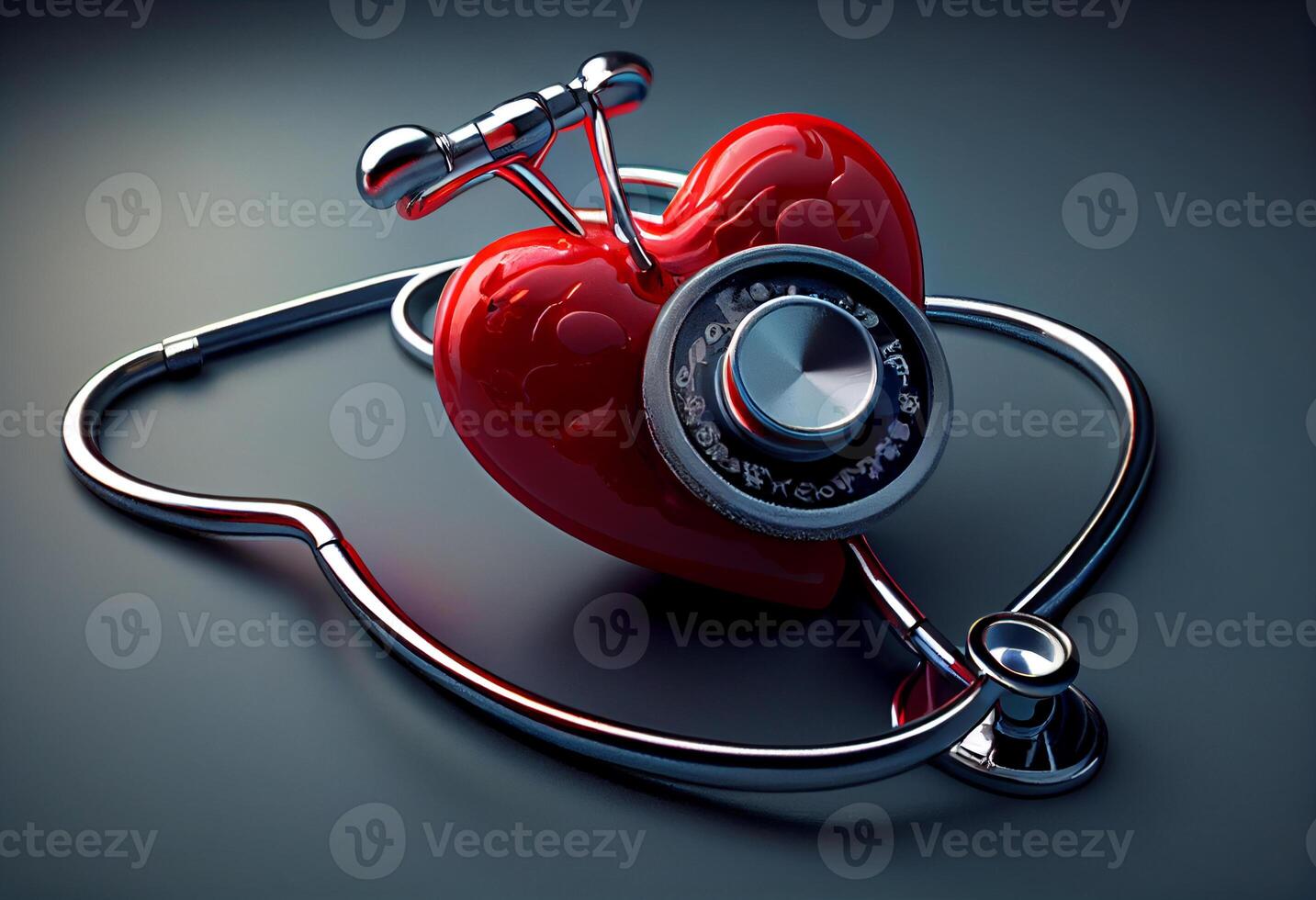 Red heart with stethoscope. Generate Ai. photo