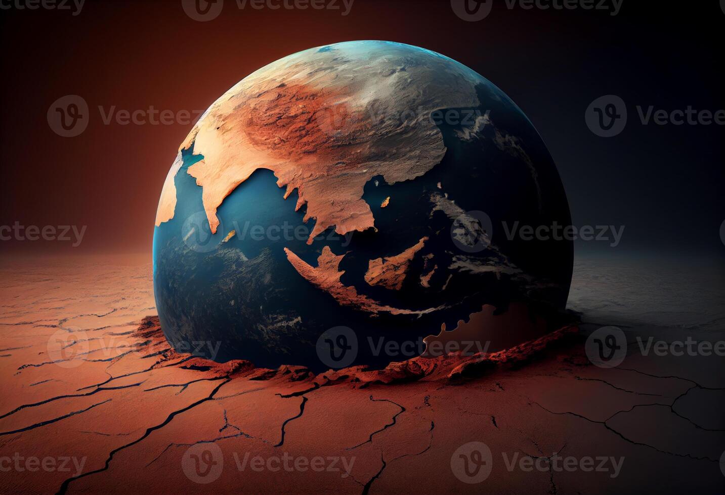 Earth melting by global warming or climate change problem. Generate Ai. photo