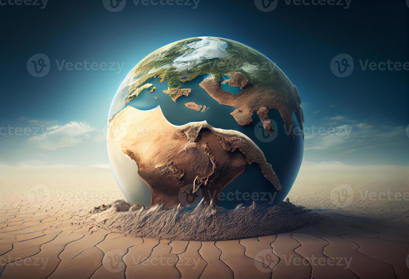 Earth melting by global warming or climate change problem. Generate Ai. photo