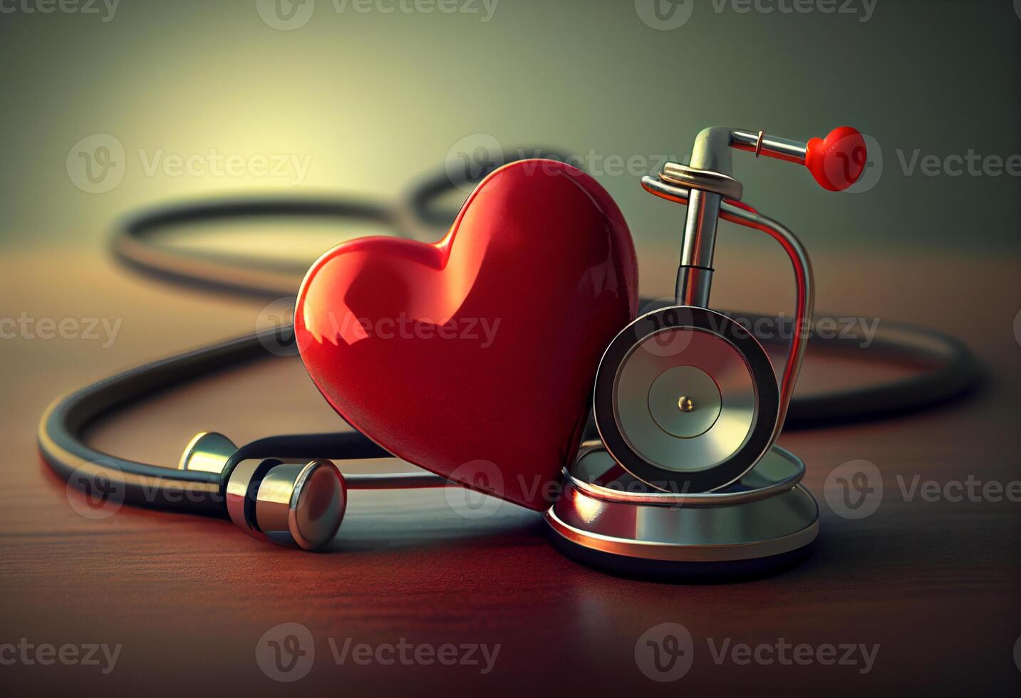 Red heart with stethoscope. Generate Ai. photo