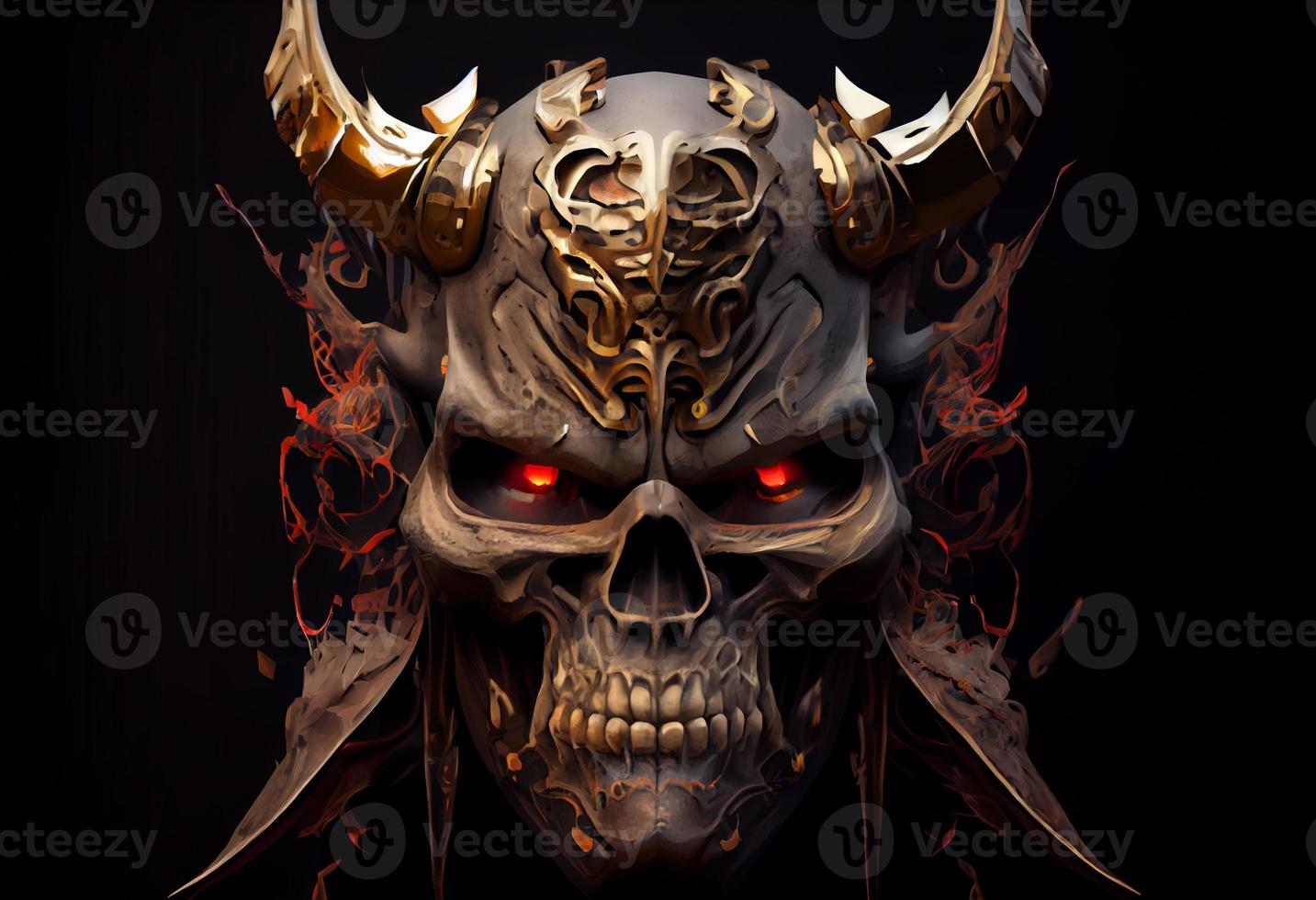 cráneo diablo cyborg samurai rostro, 3d representación. generar ai. foto