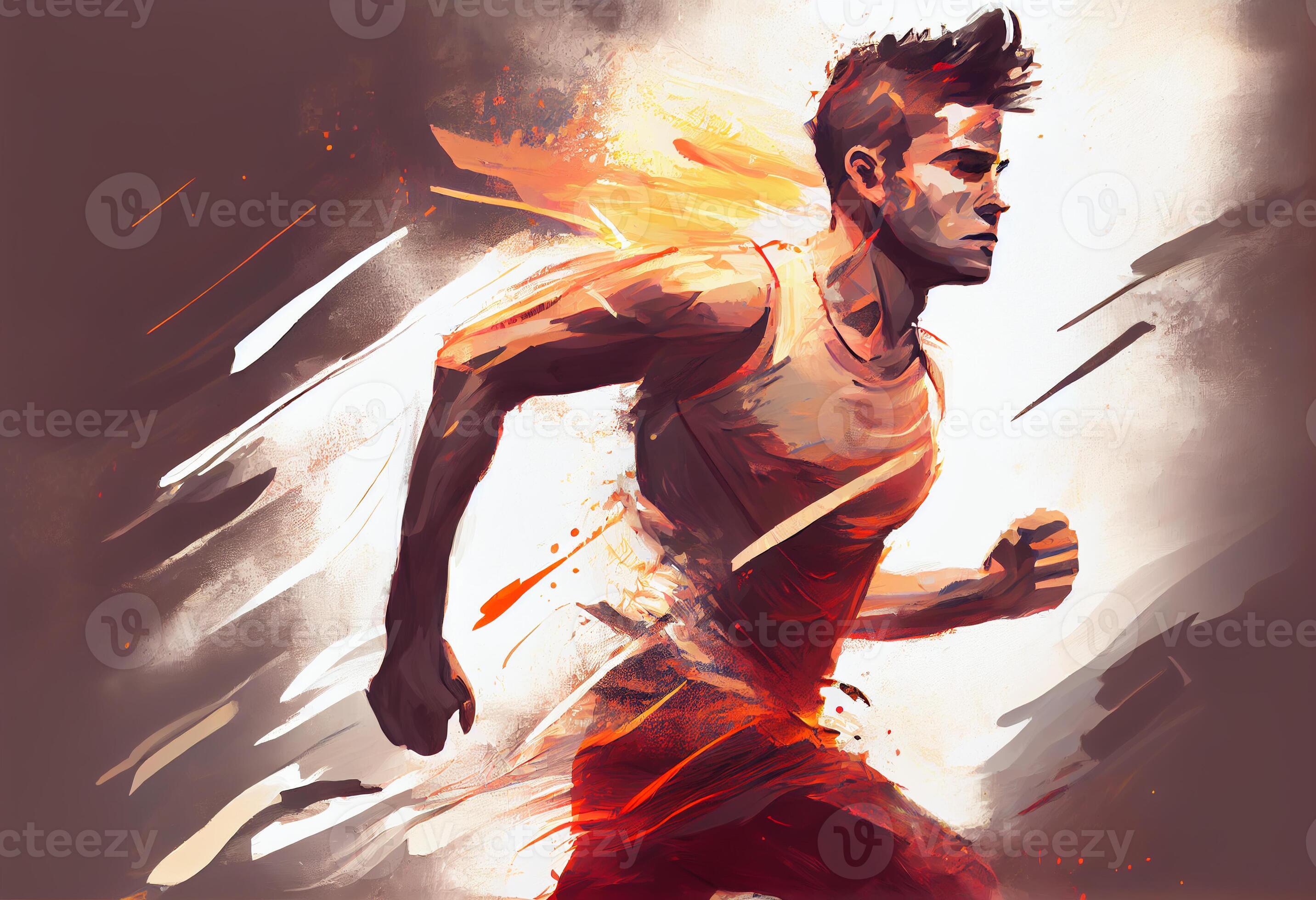 illustrations Painting of man running with motion effect Concept Art