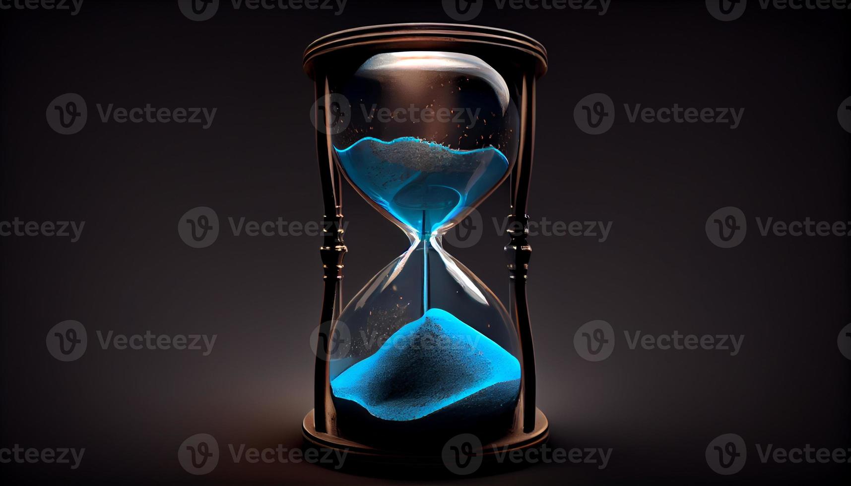 Hourglass with Glowing Sand on blue. Generate Ai. photo