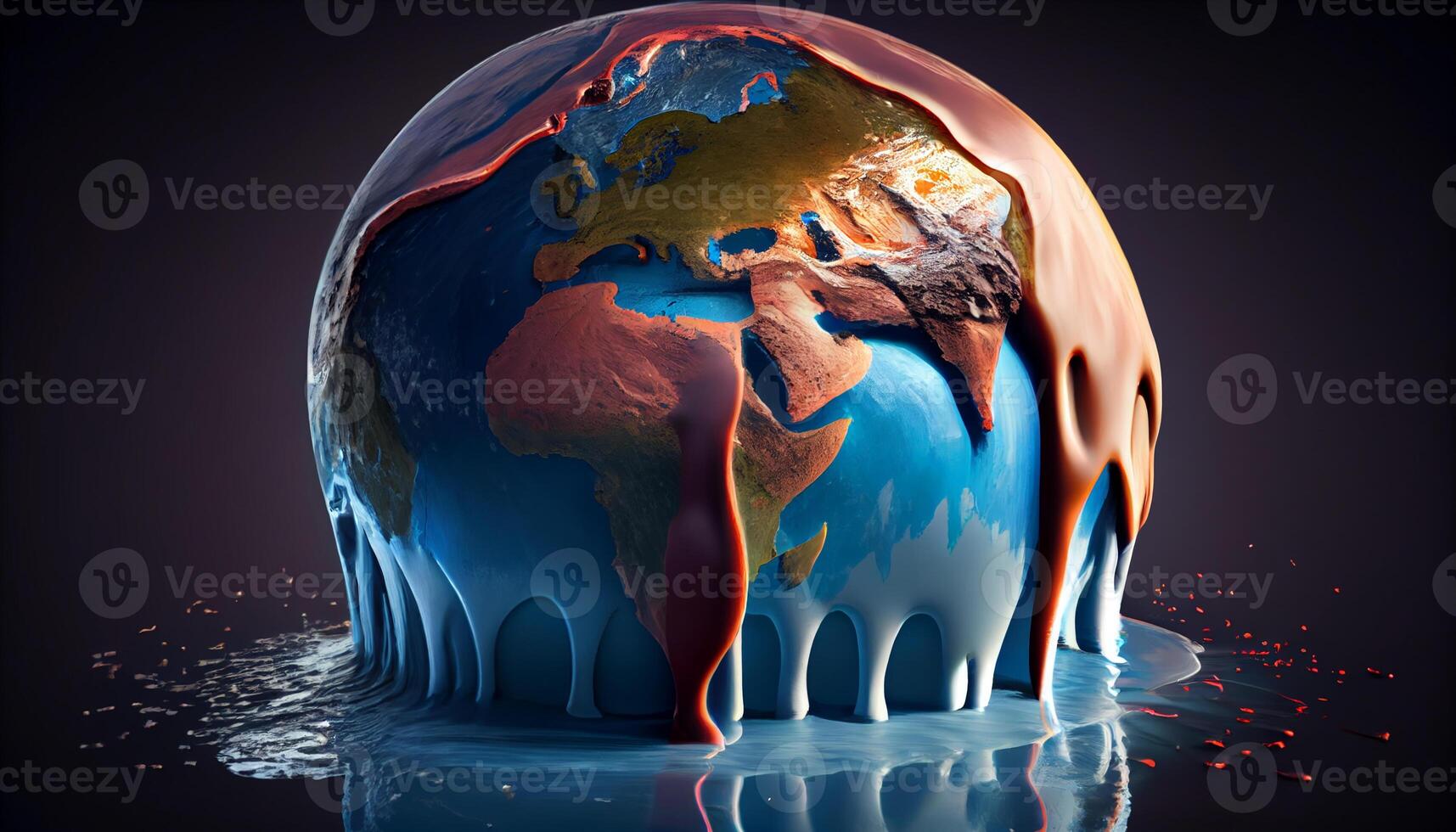 Earth melting by global warming or climate change problem. Generate Ai. photo