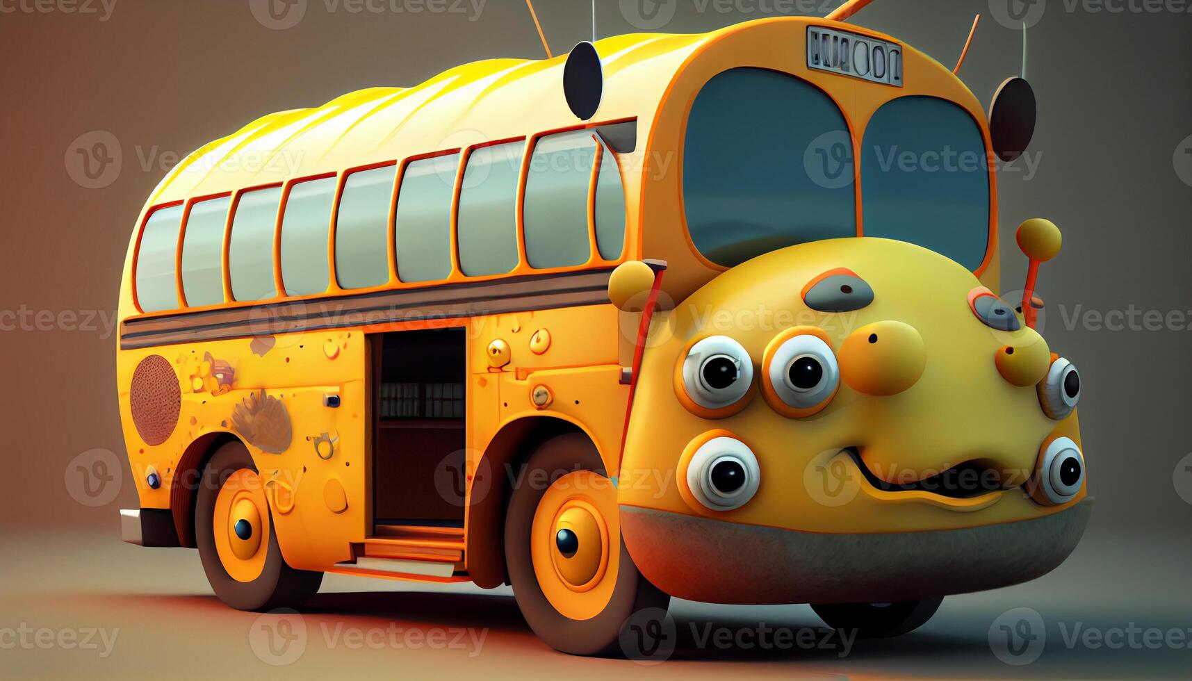 Funny and cute school bus illustration. Generate Ai. photo