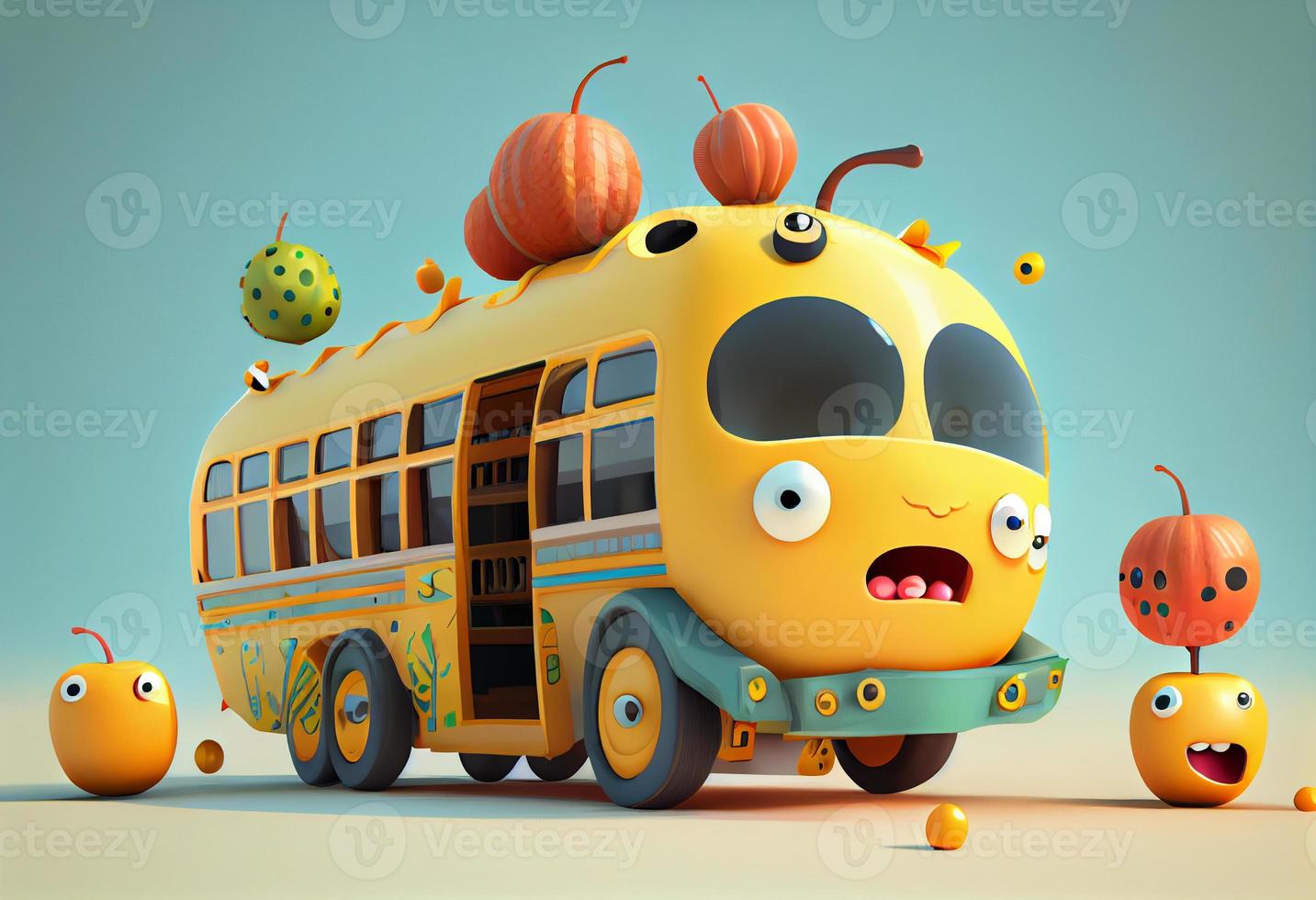 Funny and cute school bus illustration. Generate Ai. photo