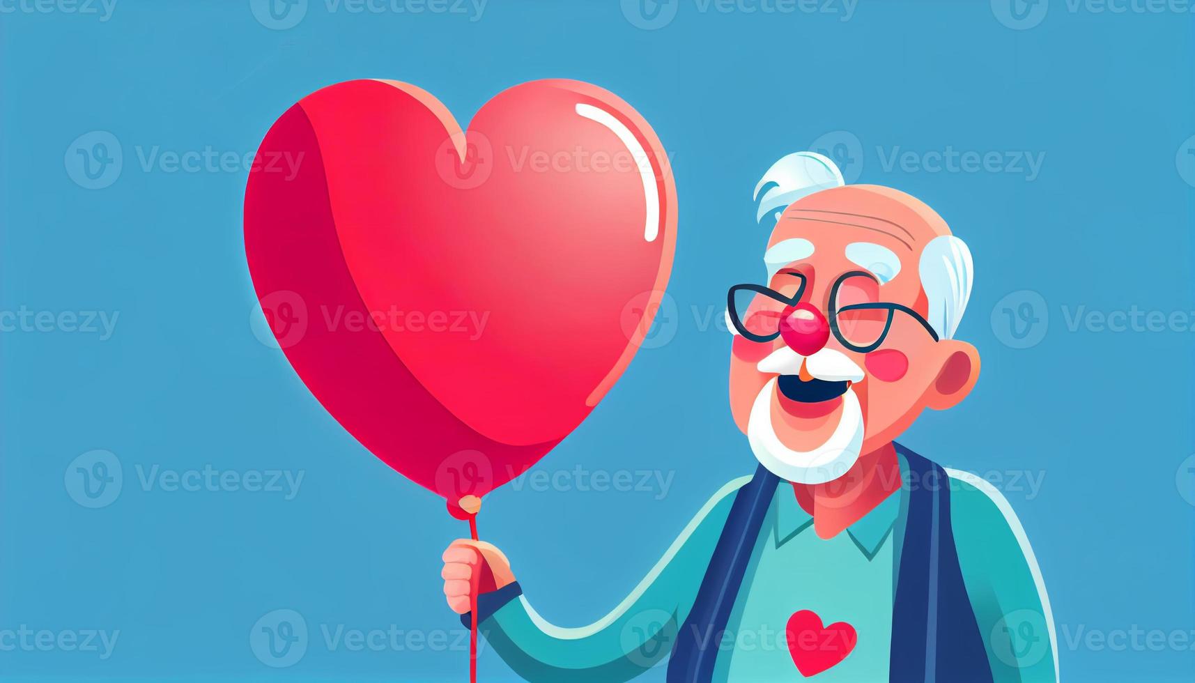 Grandparent hold heart balloon with smiling. Generate Ai. photo