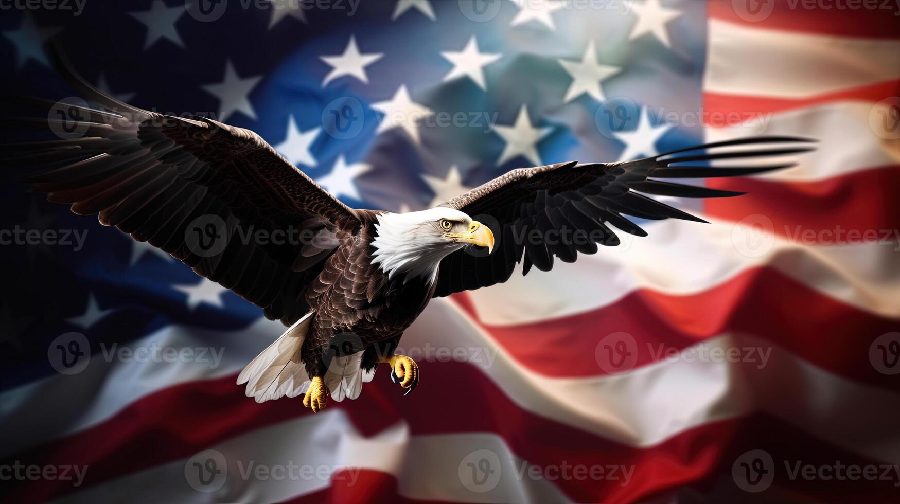 Labor day Wavy American flag with an eagle symbolize. photo